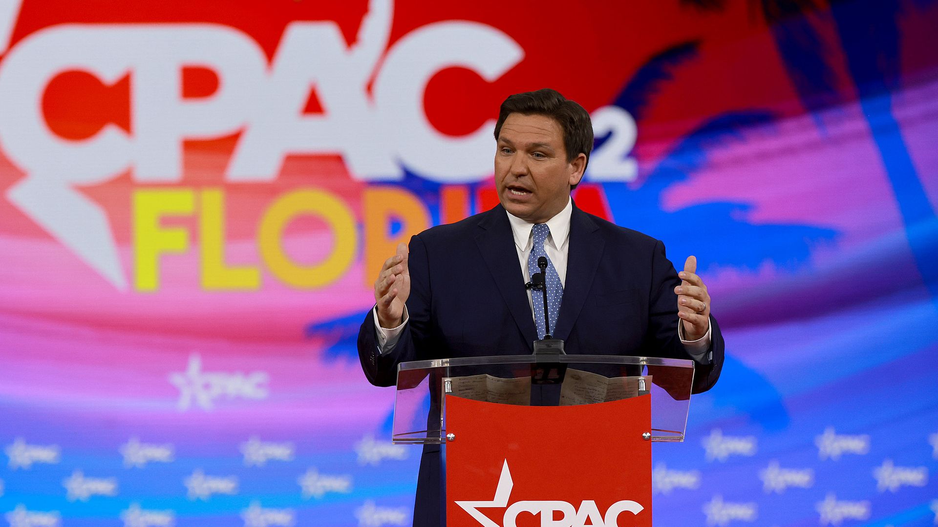 Florida Gov. Ron DeSantis speaks at the Conservative Political Action Conference (CPAC) at The Rosen Shingle Creek on February 24, 2022 in Orlando, Florida.