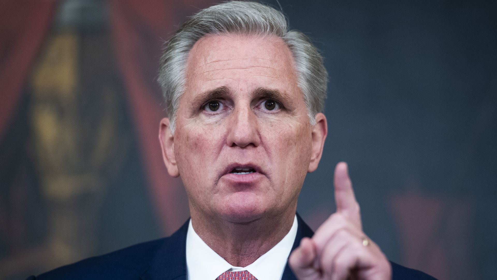 Rep. Kevin McCarthy holds up his left index finger