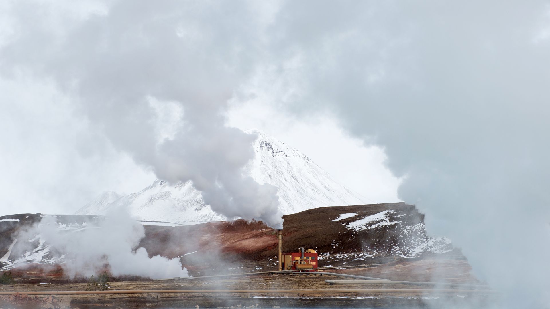 A geothermal plant spewing steam on April 12, 2017, outside Myvatn, Iceland.