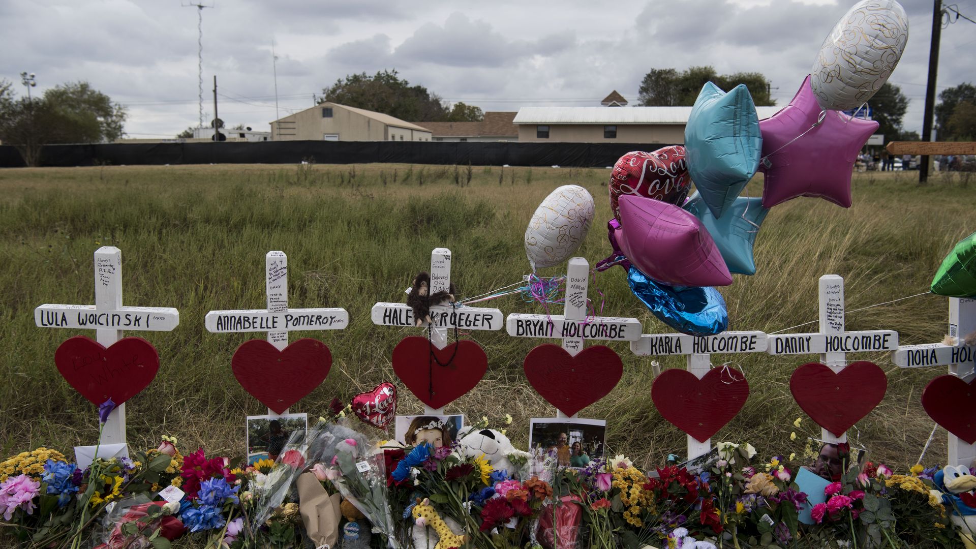 The memorial crosses for the victims of the Sutherland Springs First Baptist Church shooting.