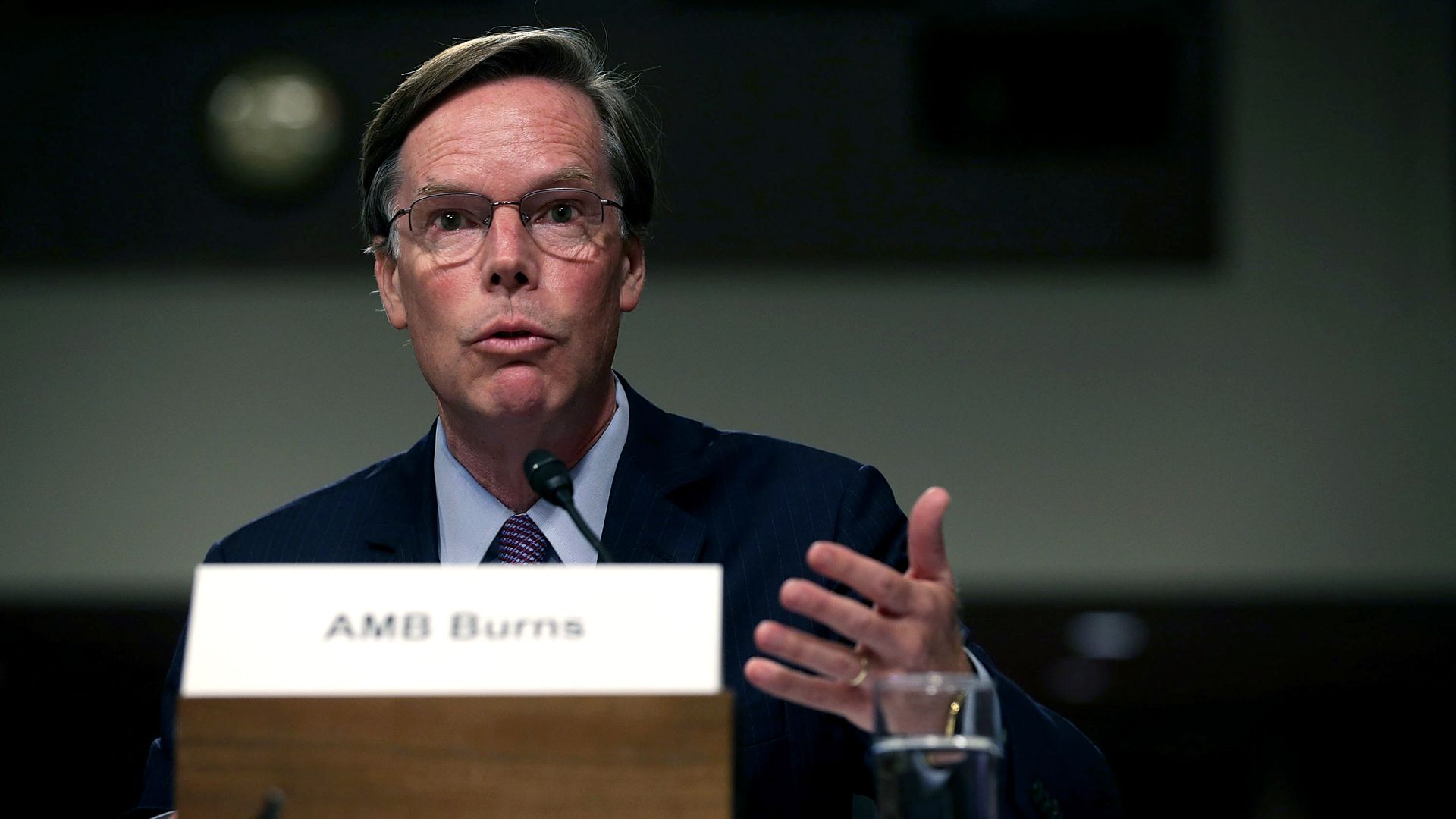Harvard professor and former ambassador Nicholas Burns is seen testifying to Congress.