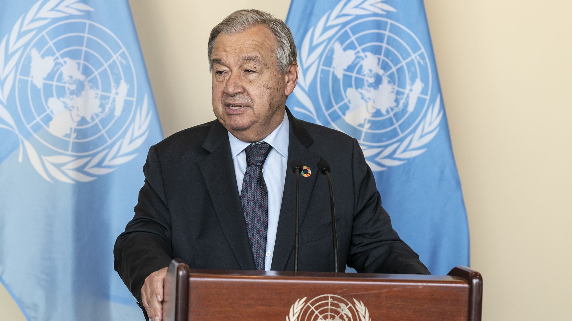 UN Secretary-General Antonio Guterres addresses the media on the Informal Leaders Roundtable on Climate Action at UN Headquarters.