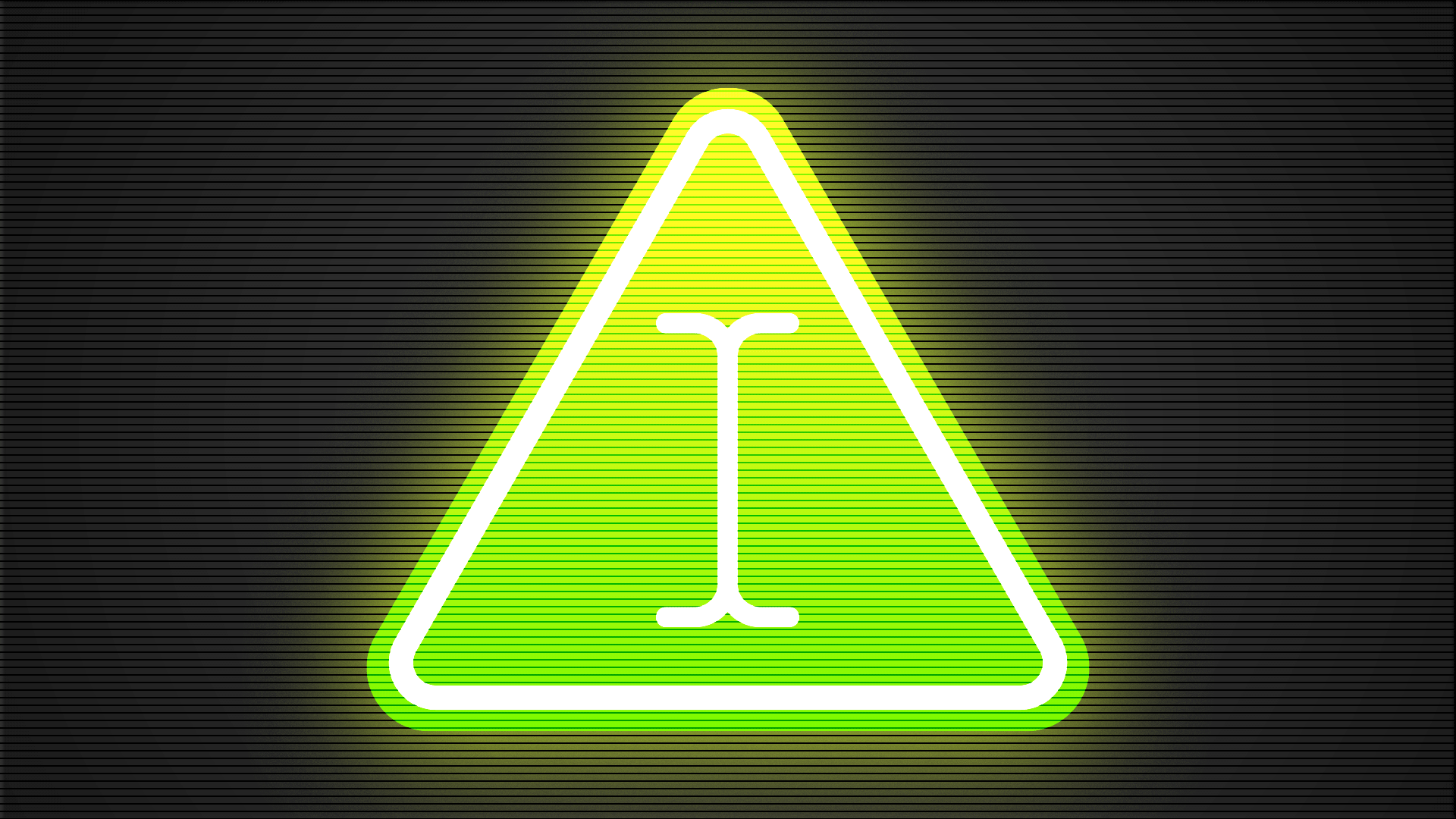 Animated illustration of a glowing green yield sign with a text cursor blinking in its center.
