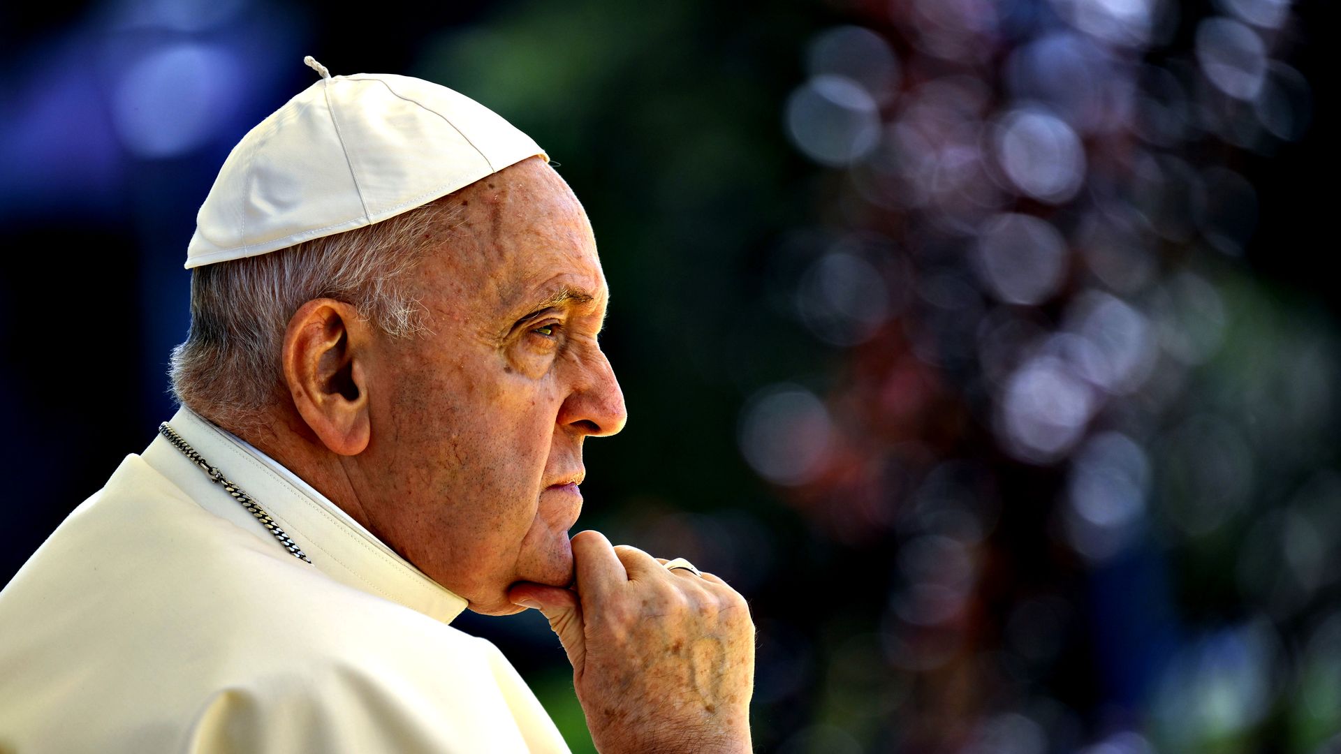 Pope Francis meets students at Portugal's Catholic University on August 03, 2023 in Lisbon, Portugal. Pope Francis visits Portugal for World Youth Day (WYD) which takes place over the first week of August. WYD is an international Catholic rally inaugurated by St. John Paul II to invigorate young peo