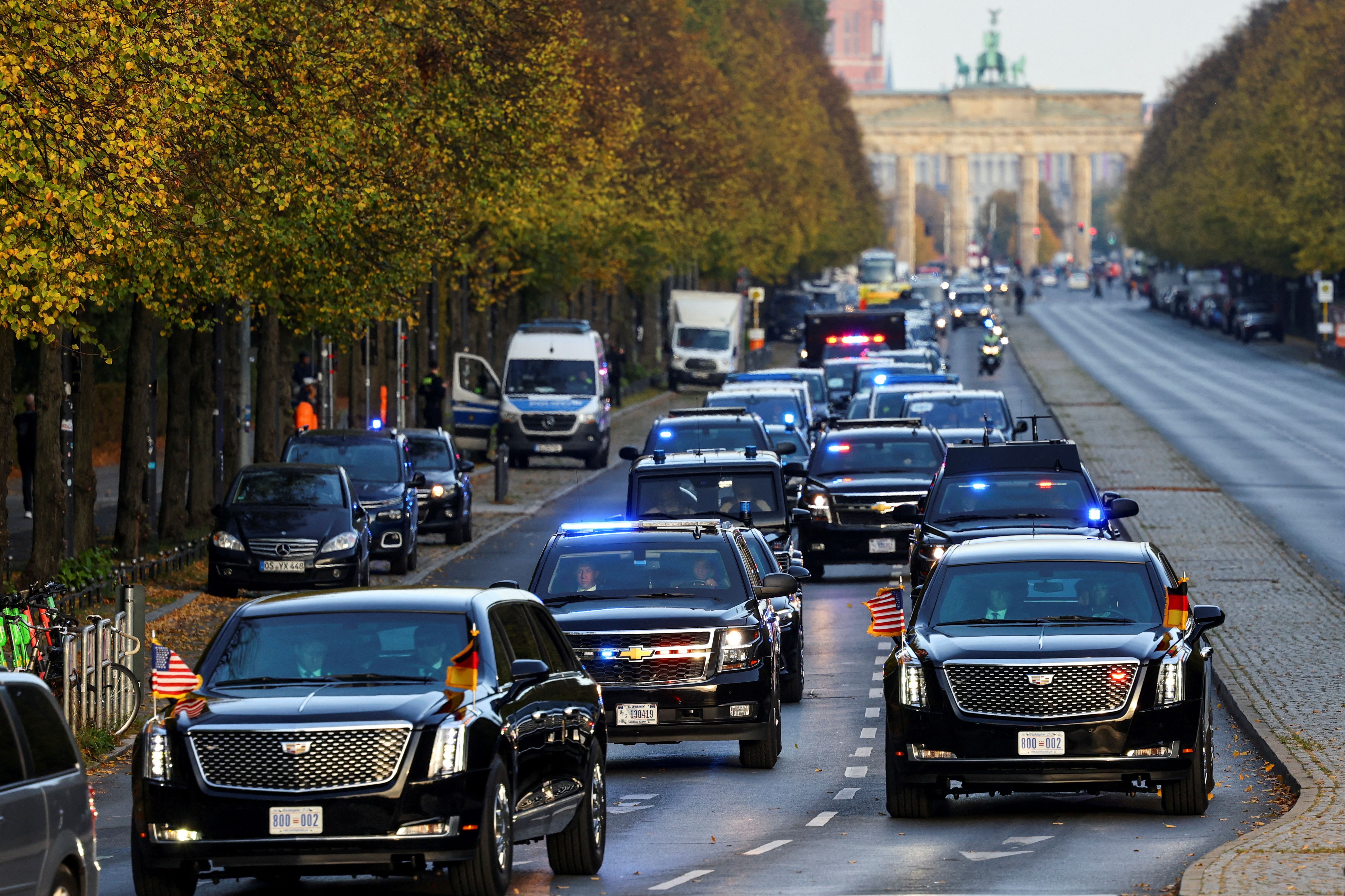 President Biden's motorcade today near the Brandenburg Gate in Berlin, Germany. Photo: Fabrizio Bensch/Reuters