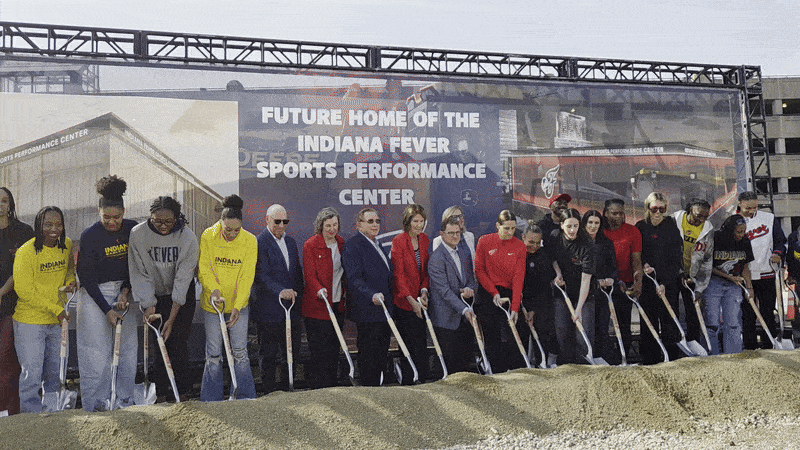 Fever players and city leaders turn the dirt at a groundbreaking for the team's new practice facility