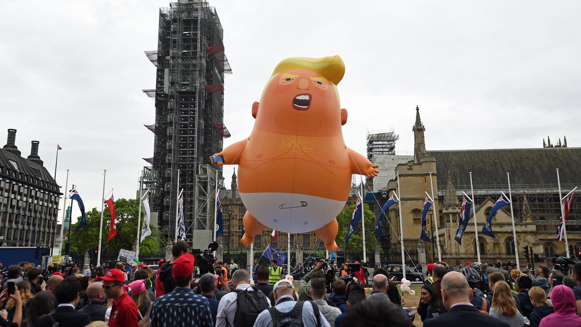 The Donald Trump baby balloon set up in Parliament Square, London.