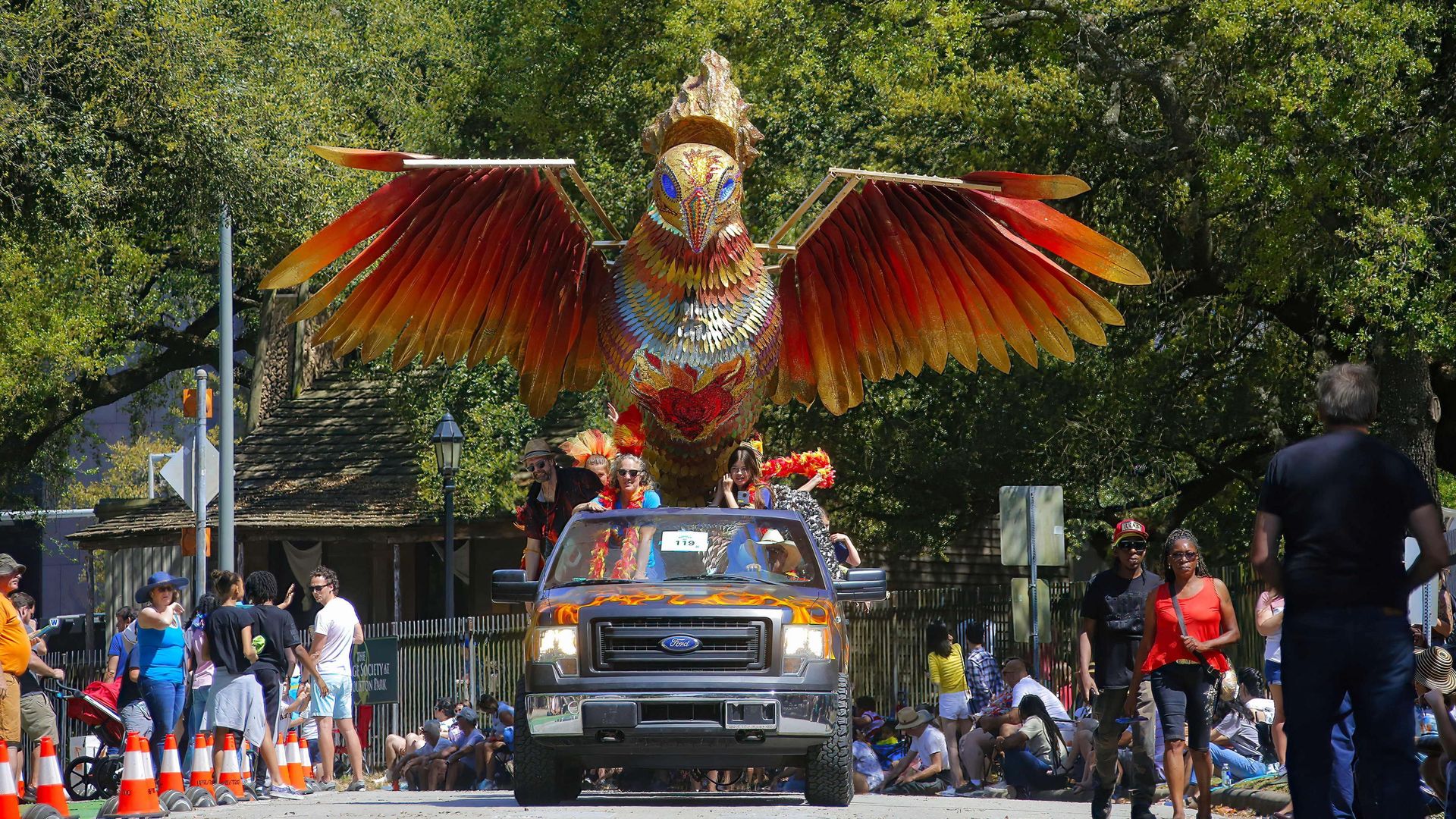 Photo of a large bird on a truck. 