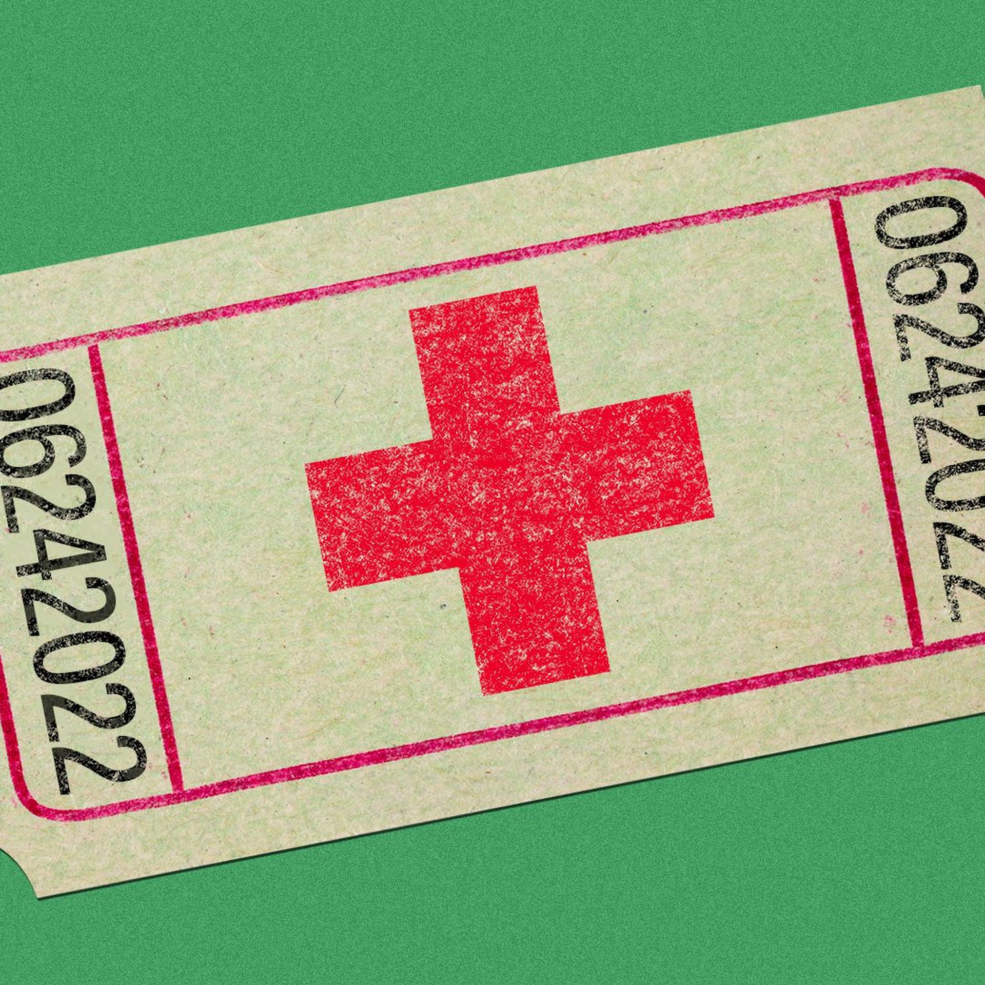 Illustration of a red cross on a ticket.