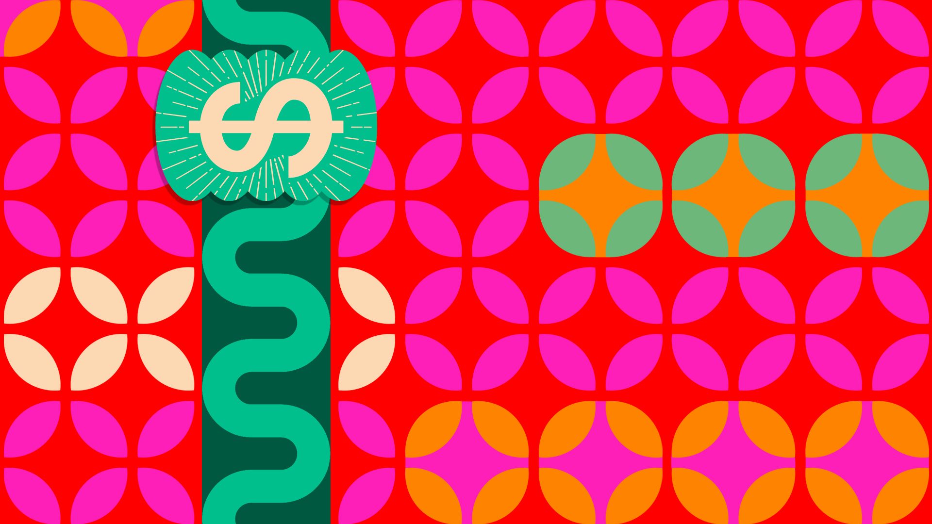 Illustration of a vintage wrapping paper pattern with tag featuring a dollar sign