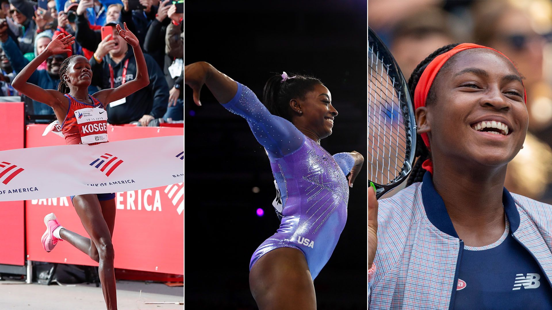 Brigid Kosgei, Simone Biles and Coco Gauff.