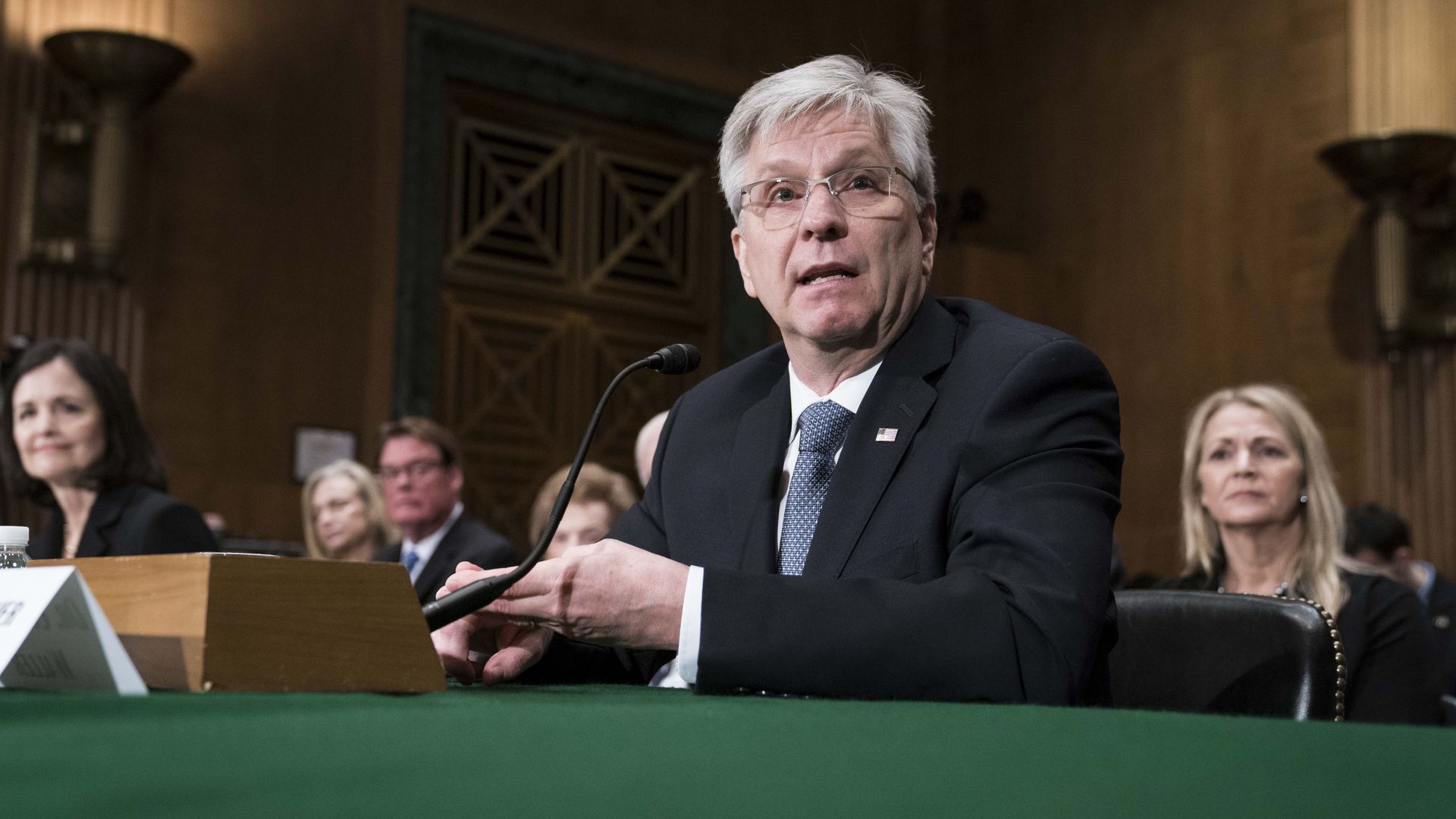 Christopher Waller and Judy Shelton (foreground) at a Senate Banking Committee earlier this year