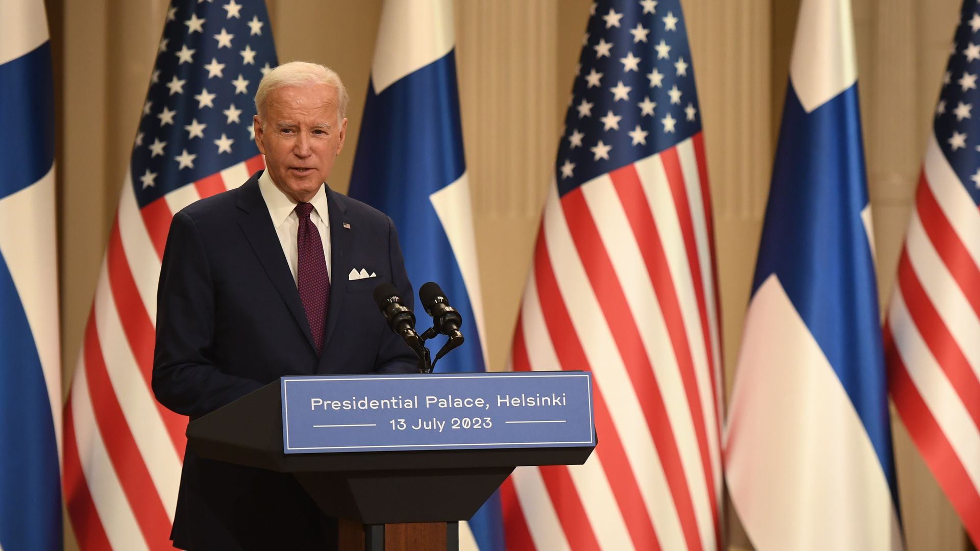 President Joe Biden during a news conference at the US-Nordic Leaders' Summit in Helsinki, Finland, on Thursday, July 13, 2023