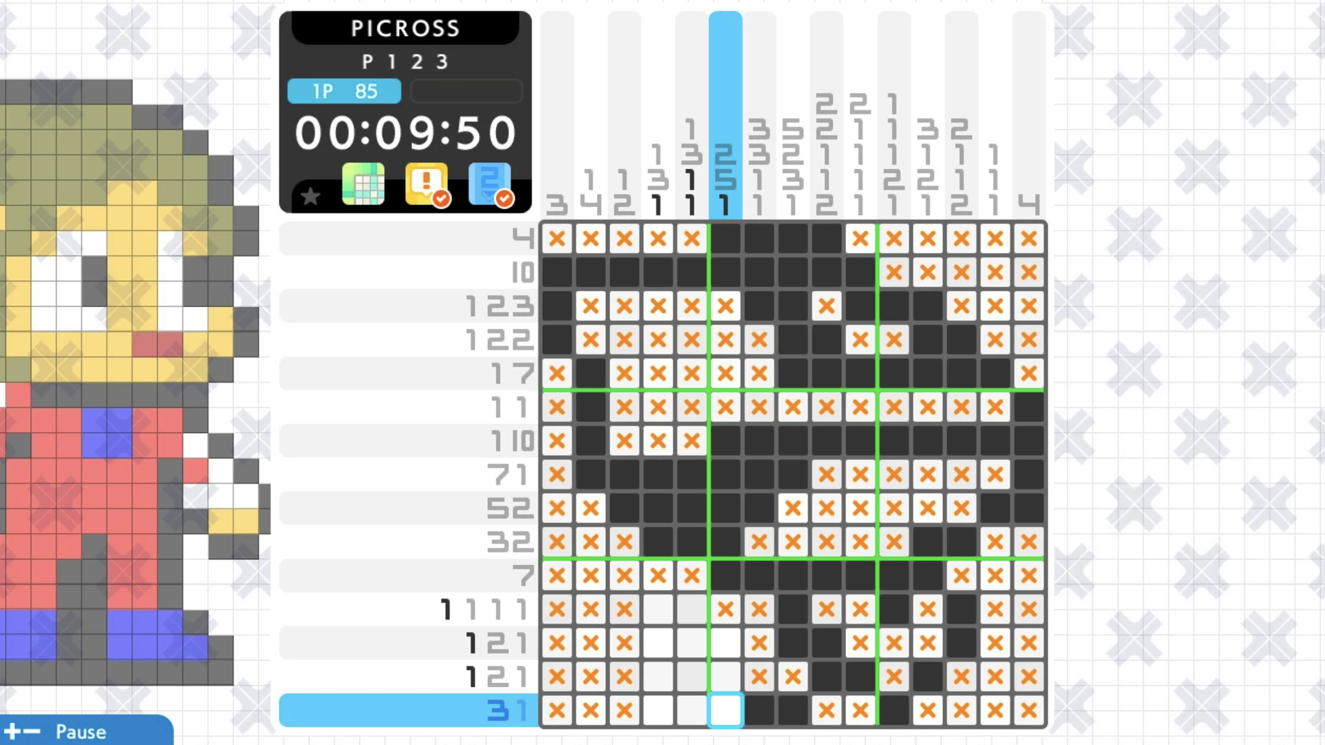 A "picross" puzzle grid