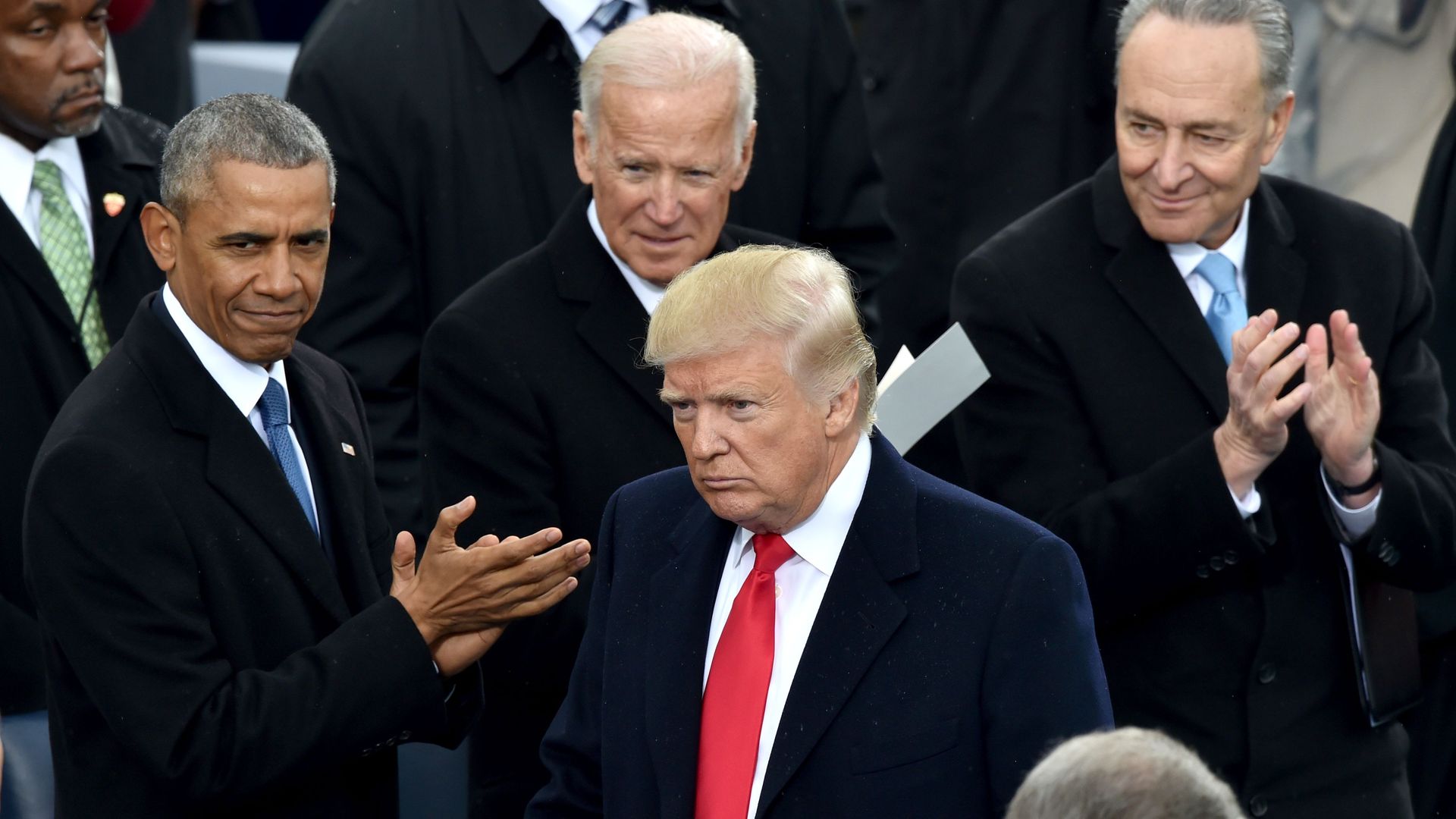 President Donald Trump with former President Barack Obama and former Vice President Joe Biden during Trump's inauguration.
