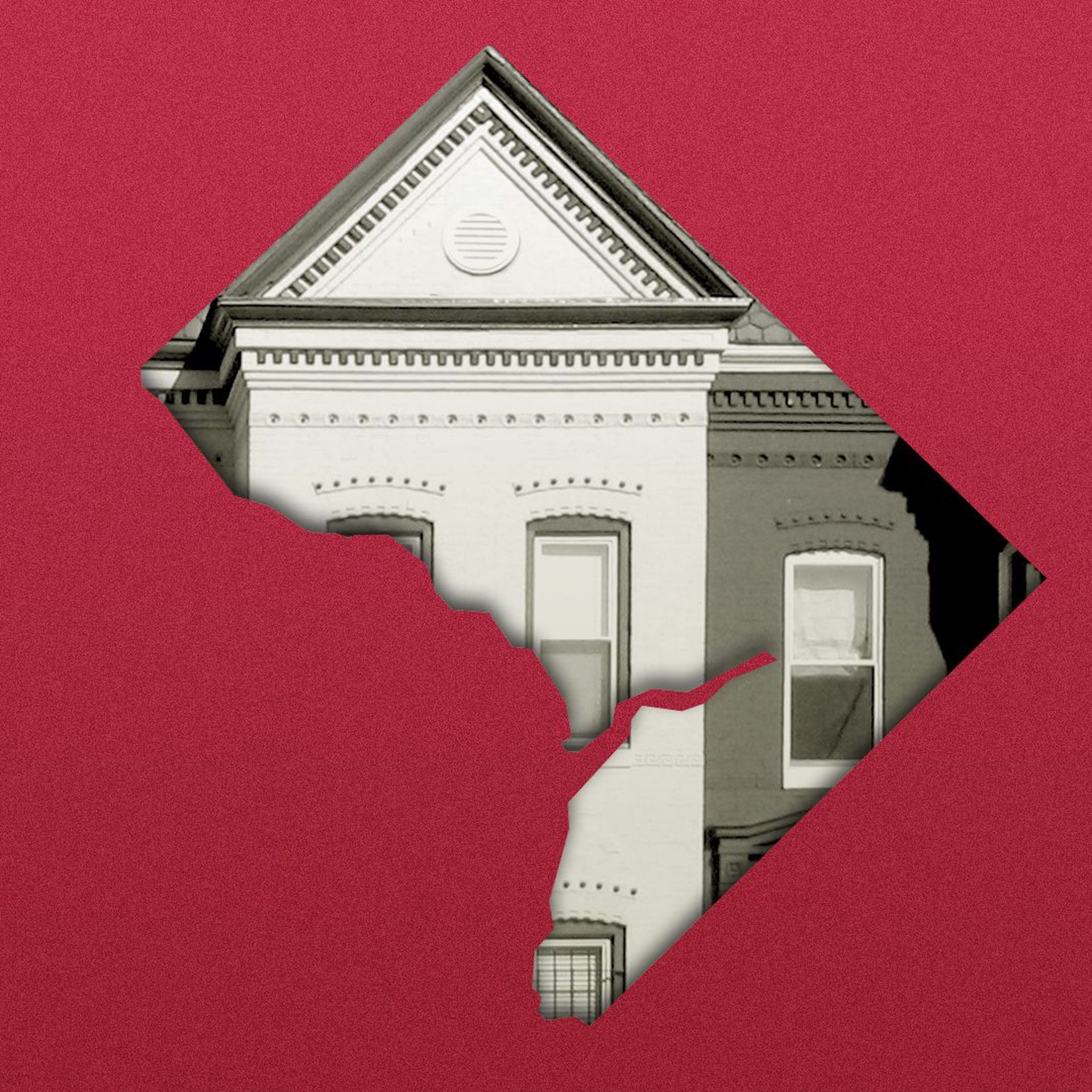 Illustration of row houses masked by the shape of Washington D.C. 