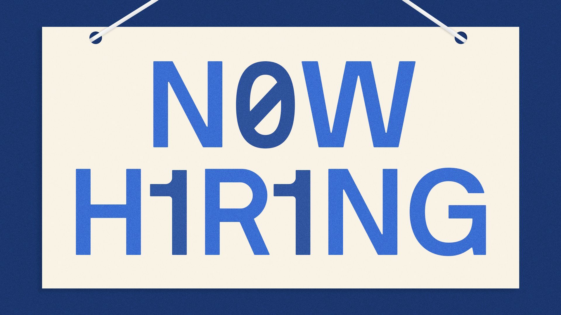 Illustration of a "Now Hiring" sign spelled with zeroes and ones.