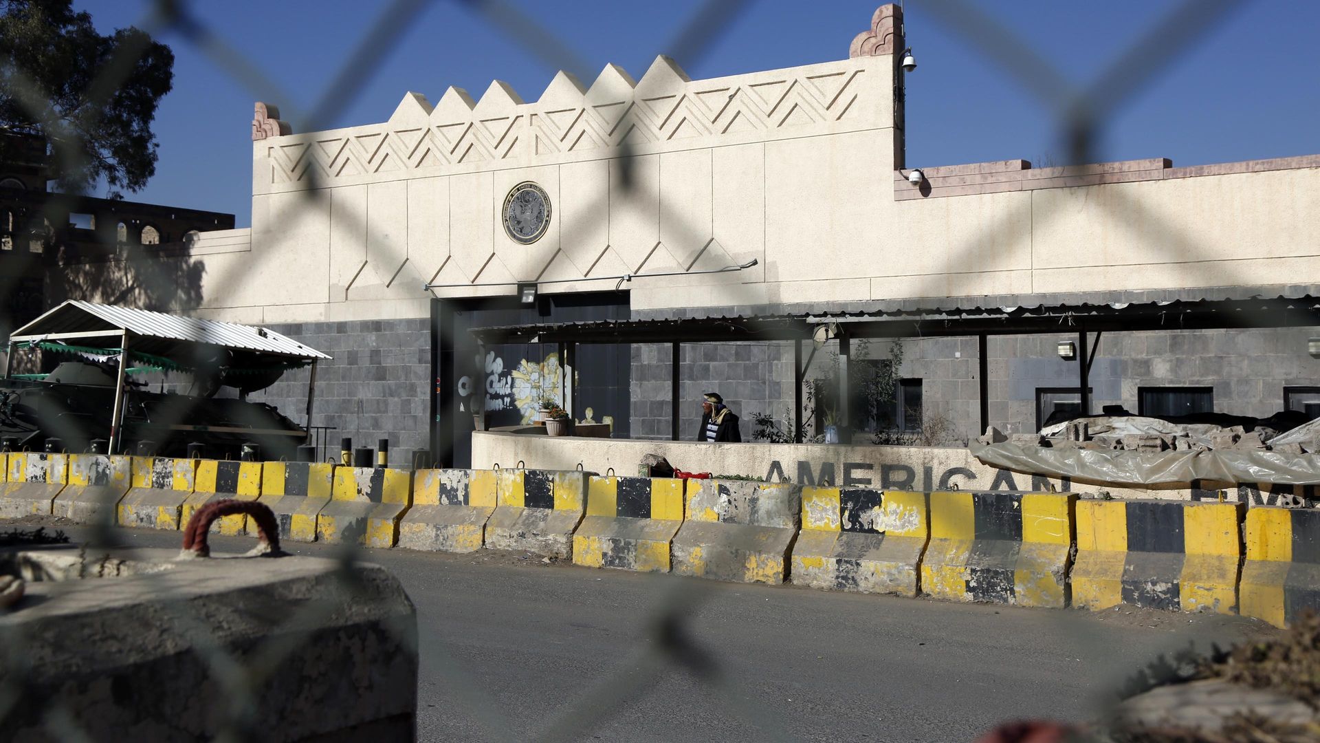 The US Embassy in Yemen’s capital Sanaa is closed during protests on January 18, 2021 