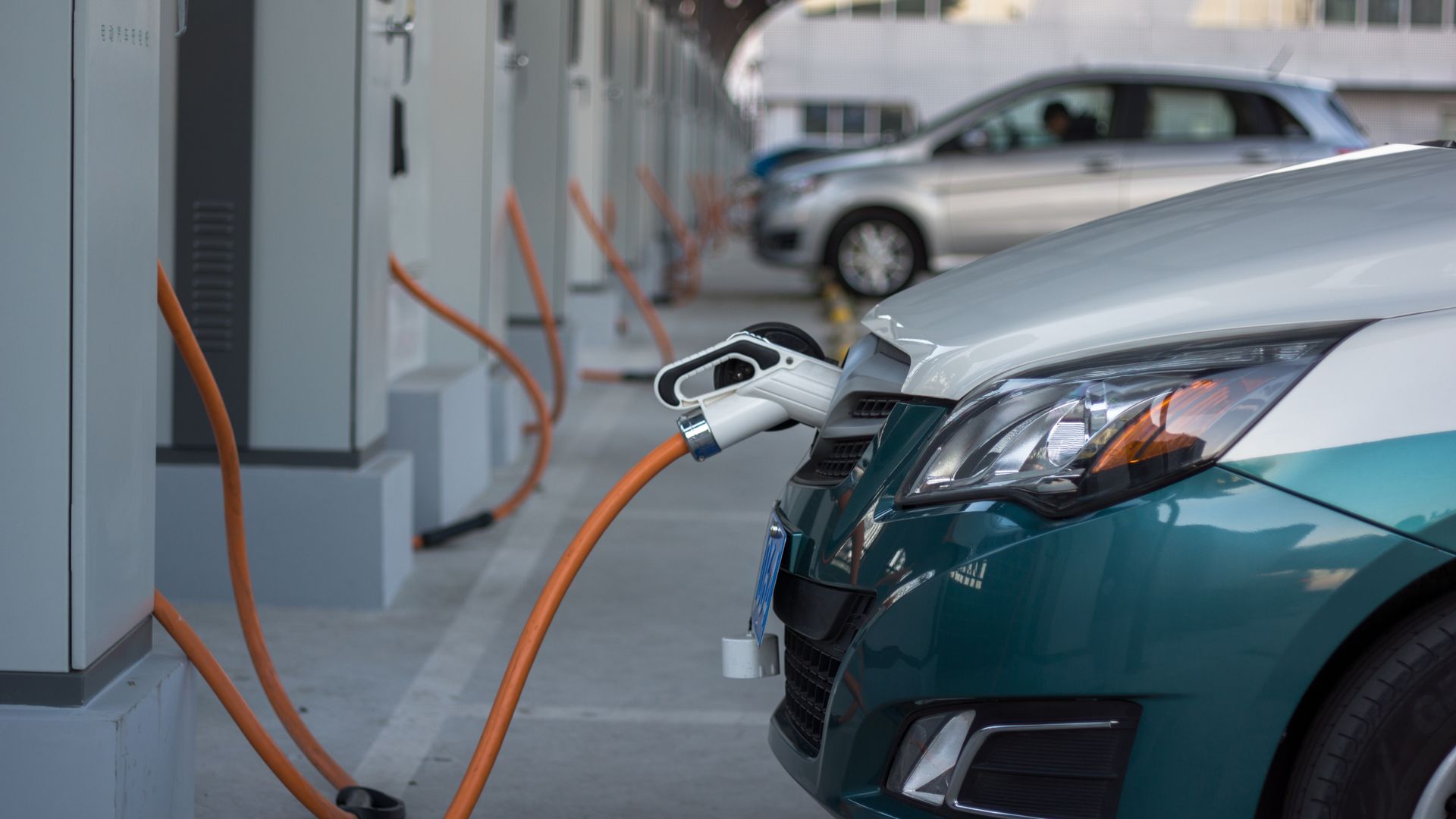 An electric car being charged