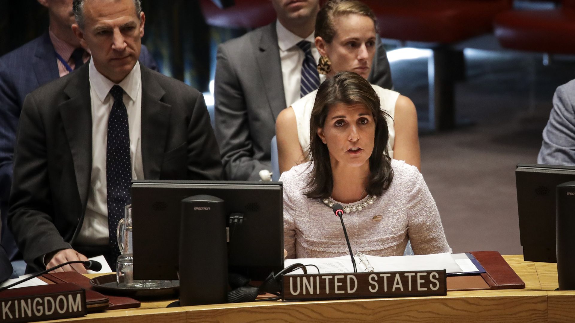 Ambassador to the United Nations Nikki Haley speaks during a United Nations Security Council meeting at UN Headquarters, July 24, 2018 in New York City. 