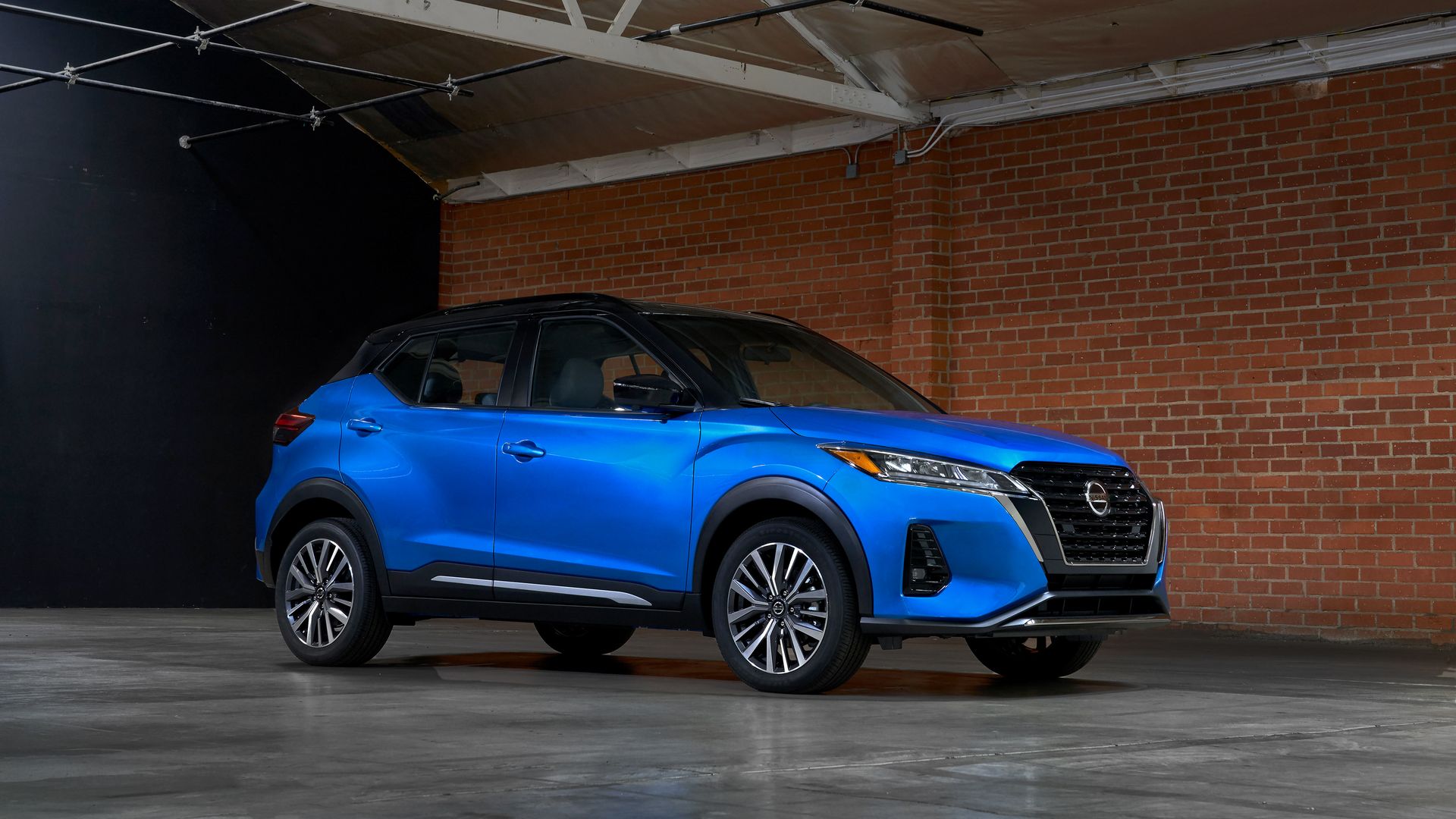 Image of a blue 2021 Nissan Kicks small SUV