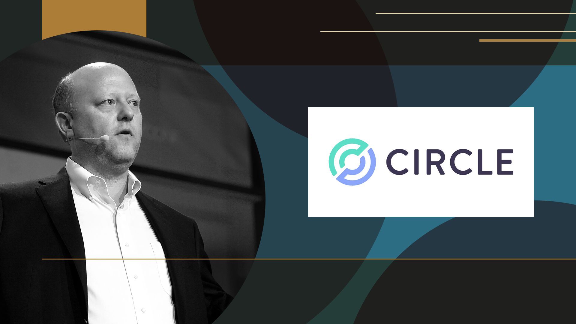 Photo illustration of Jeremy Allaire, co-Founder, chairman and CEO of Circle, and Circle's logo.
