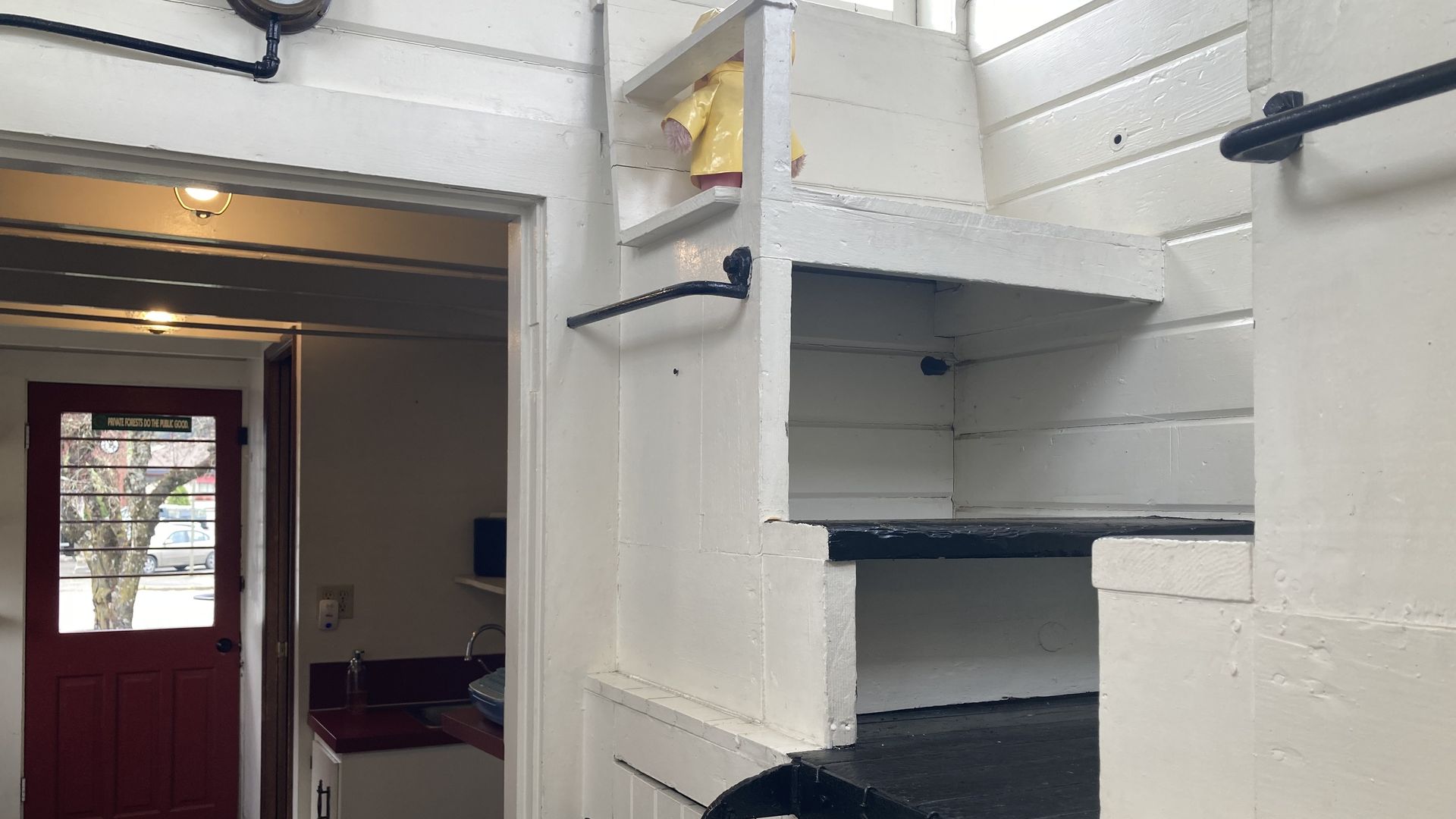 A little seating niche in a caboose. 