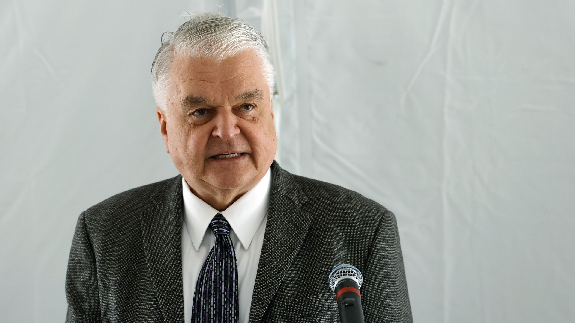 Nevada Gov. Steve Sisolak speaking in Dry Lake Valley, Nevada, in June 2021.