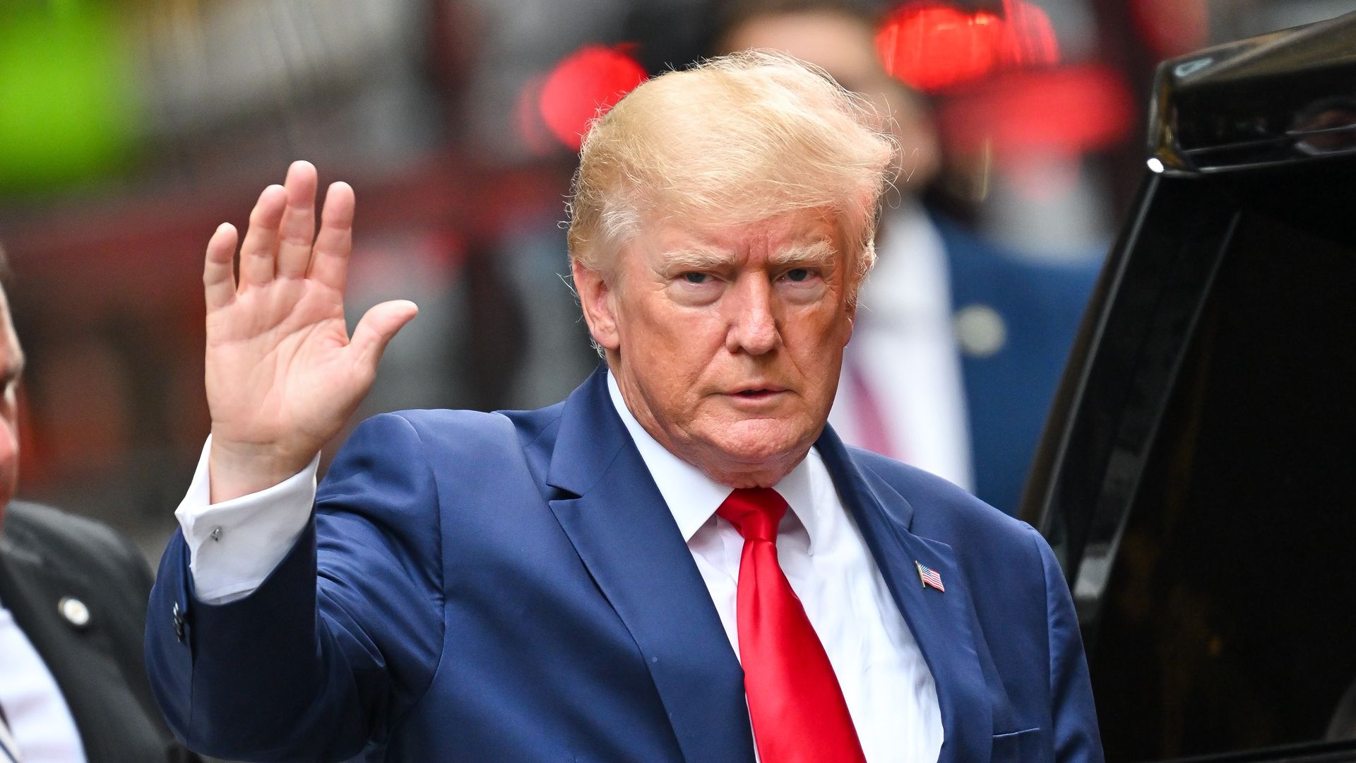 Donald Trump leaves Trump Tower to meet with New York Attorney General Letitia James for a civil investigation on August 10,