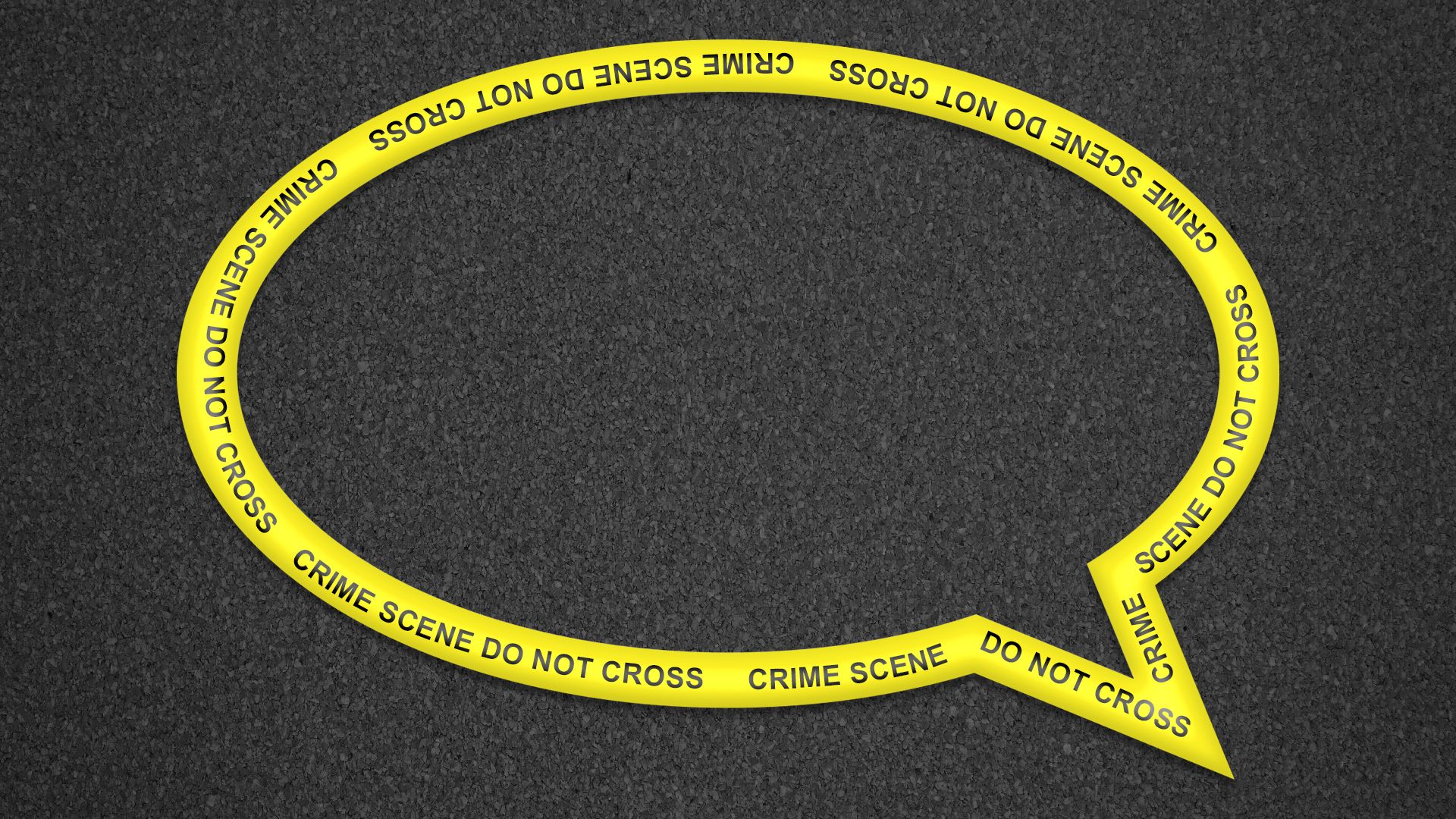 Illustration of crime scene tape forming a speech bubble.