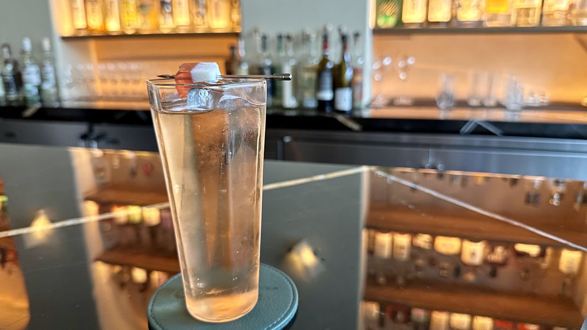 A photo of a cocktail on a bar top