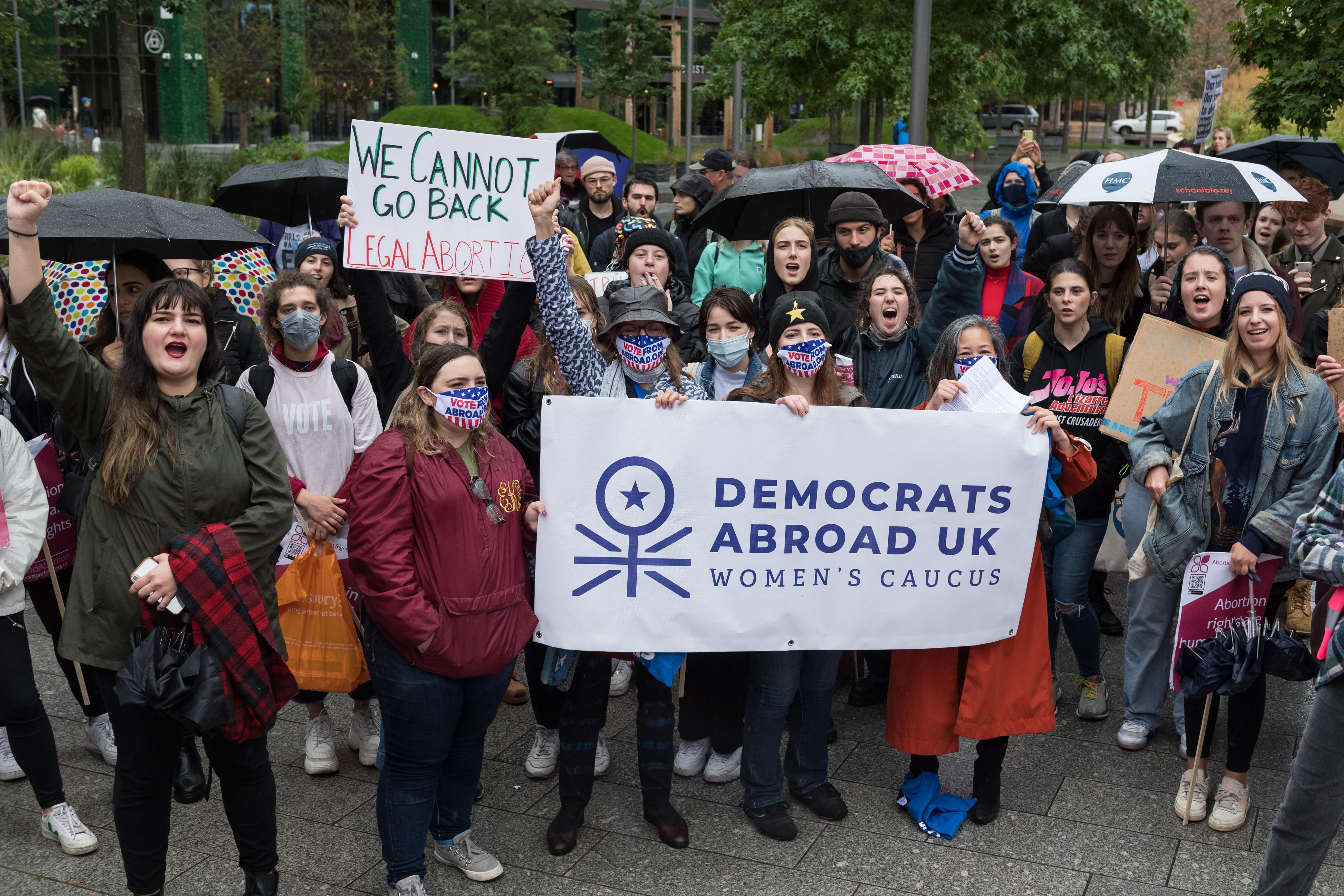 Pro-choice supporters demonstrating outside the U.S. Embassy in London on Oct. 2.