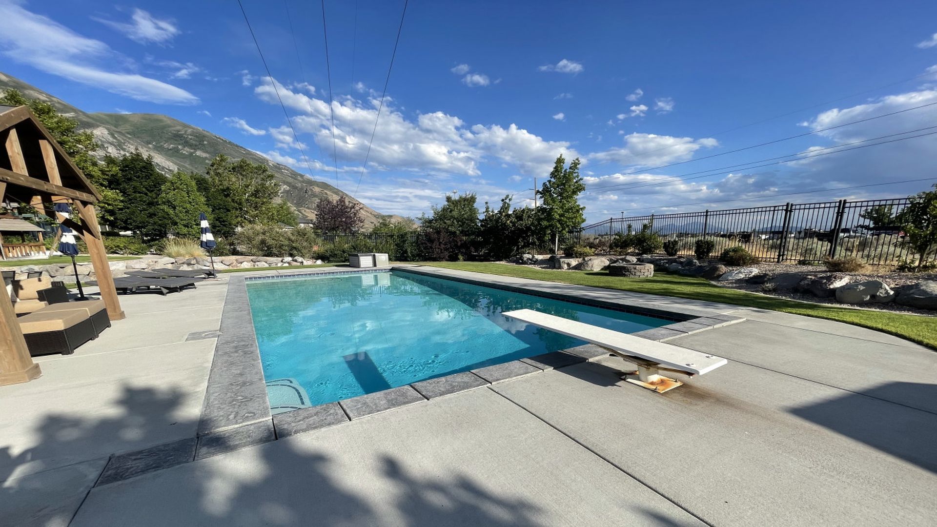 backyard pool with mountain views