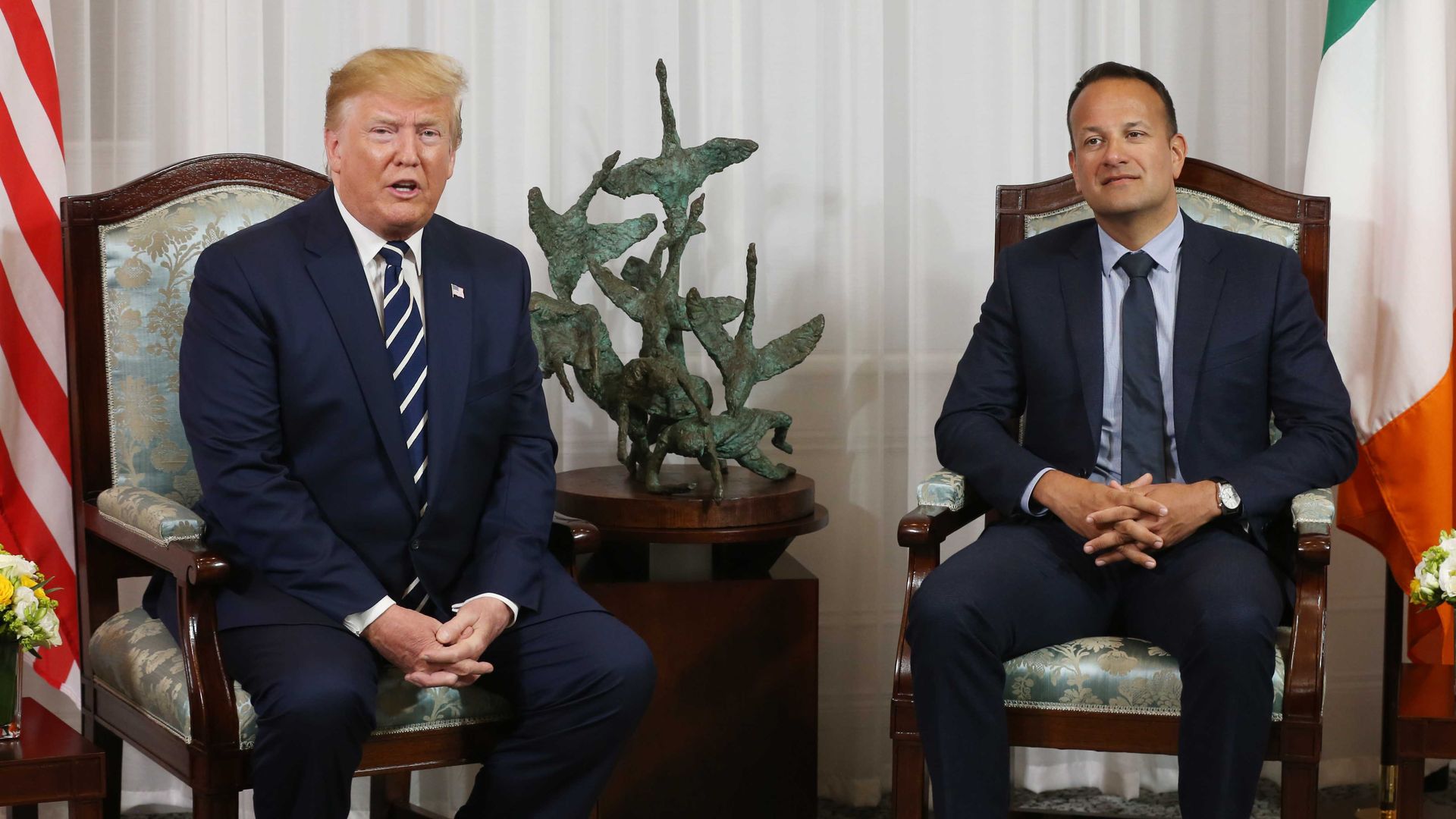  President Donald Trump during a bilateral meeting with Taoiseach Leo Varadkar at Shannon airport on June 5, 2019 in Shannon, Ireland. 
