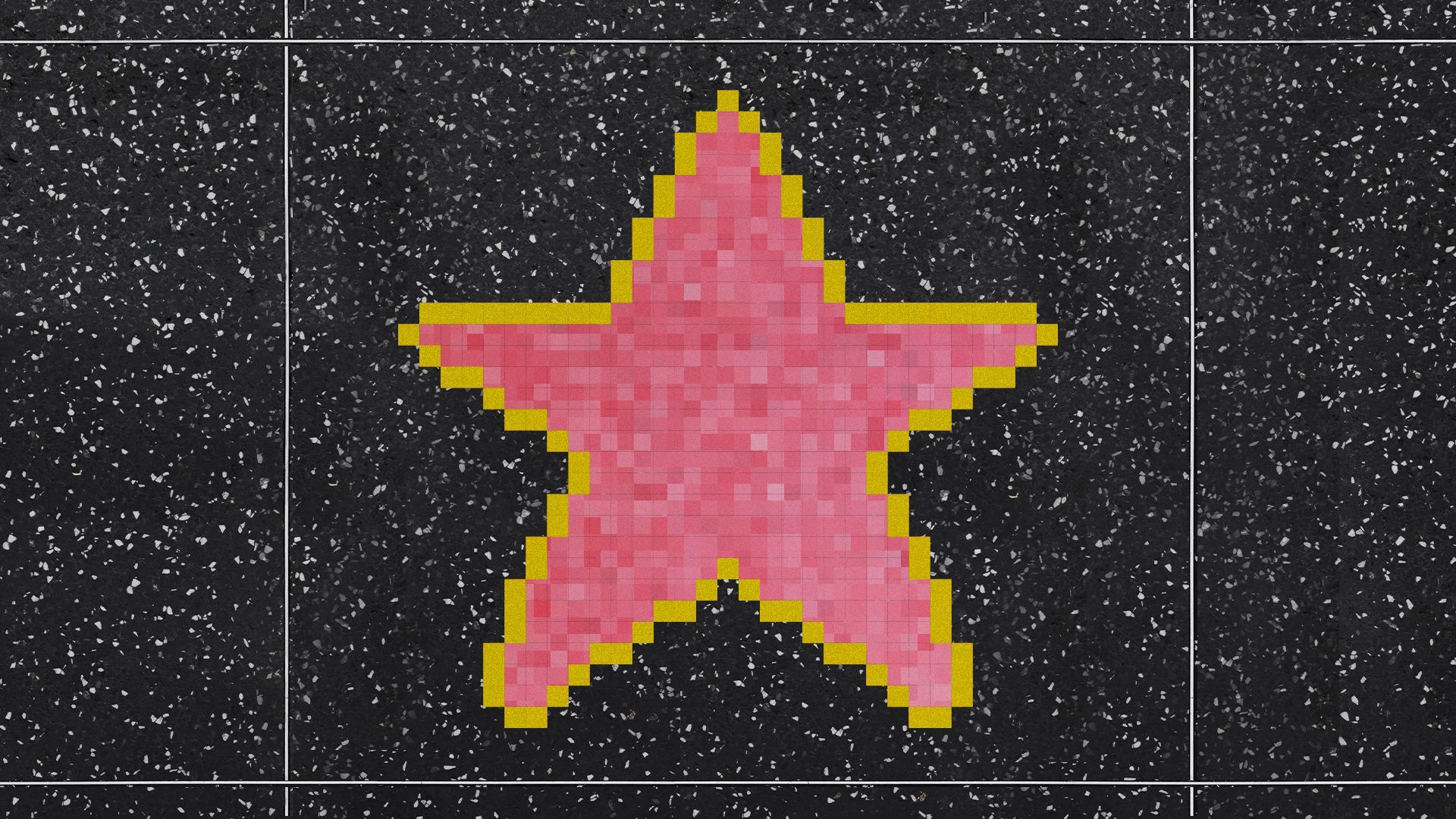 Illustration of the Walk of Fame with a pixelated star engraved on the ground. 