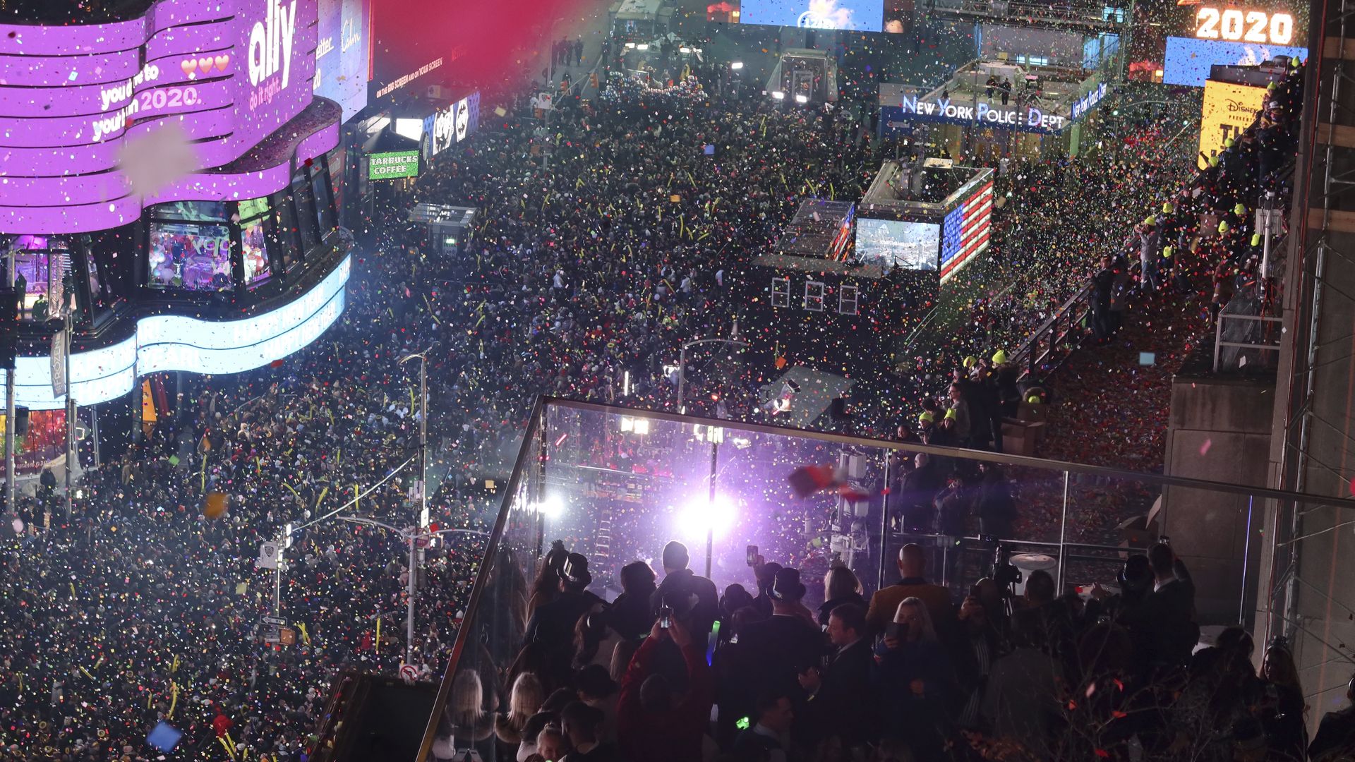 Confetti fills the air over top of revelers during New Year's Eve celebrations in Times Square on January 1, 2020 in New York City.