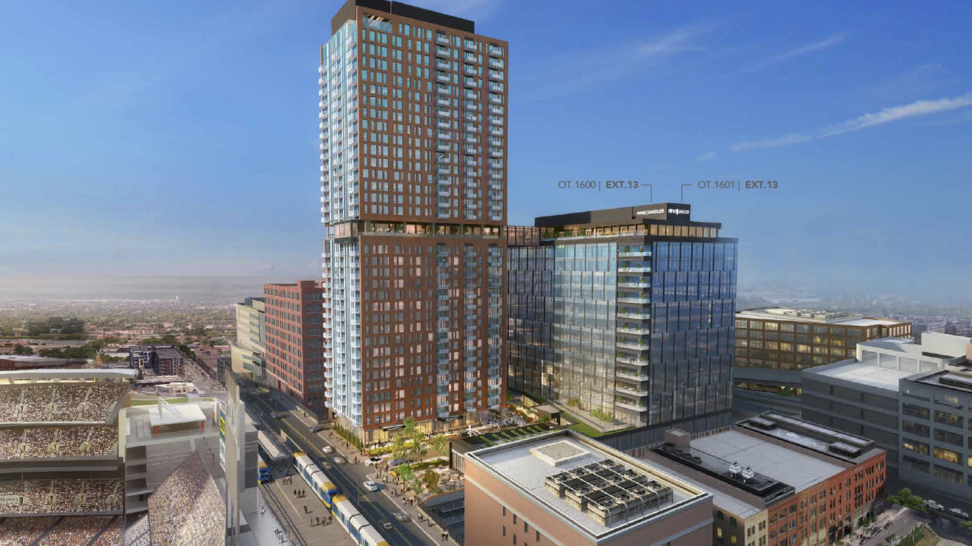 Two towers in a rendering