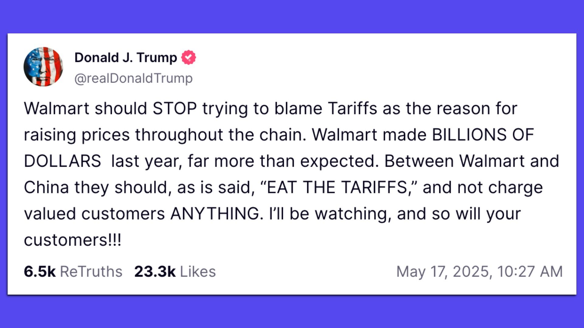 Trump Truth Social post