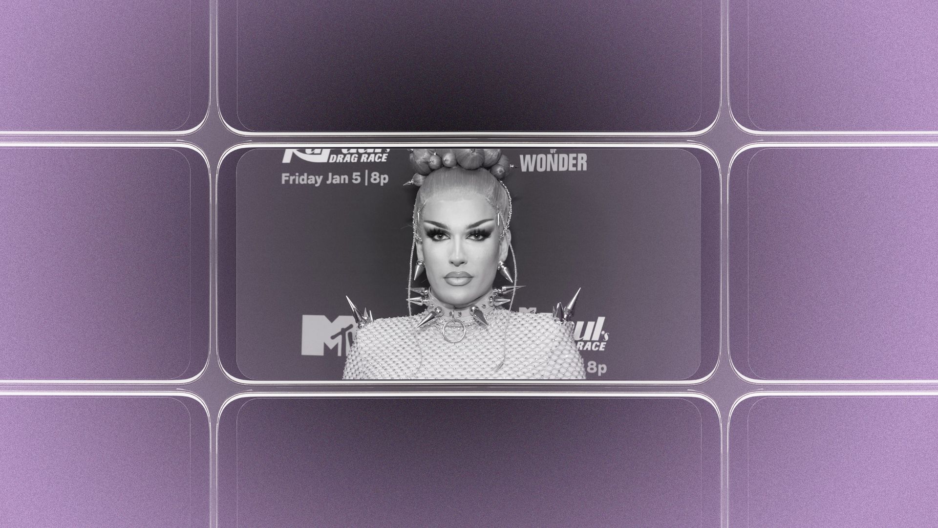 Photo illustration of a grid of smartphone screens, the center one showing an image of Plane Jane.