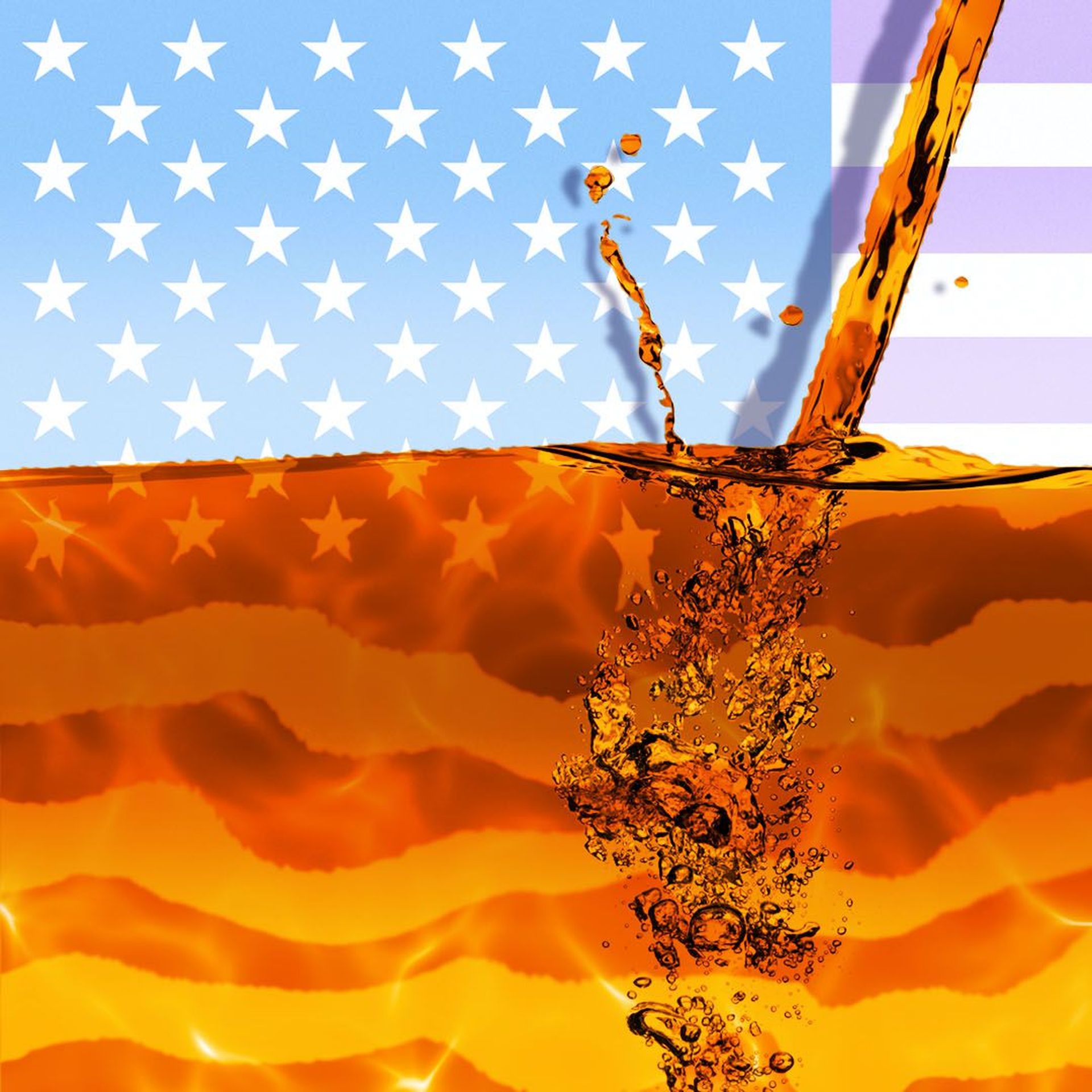 Illustration of alcohol being poured over the U.S. flag
