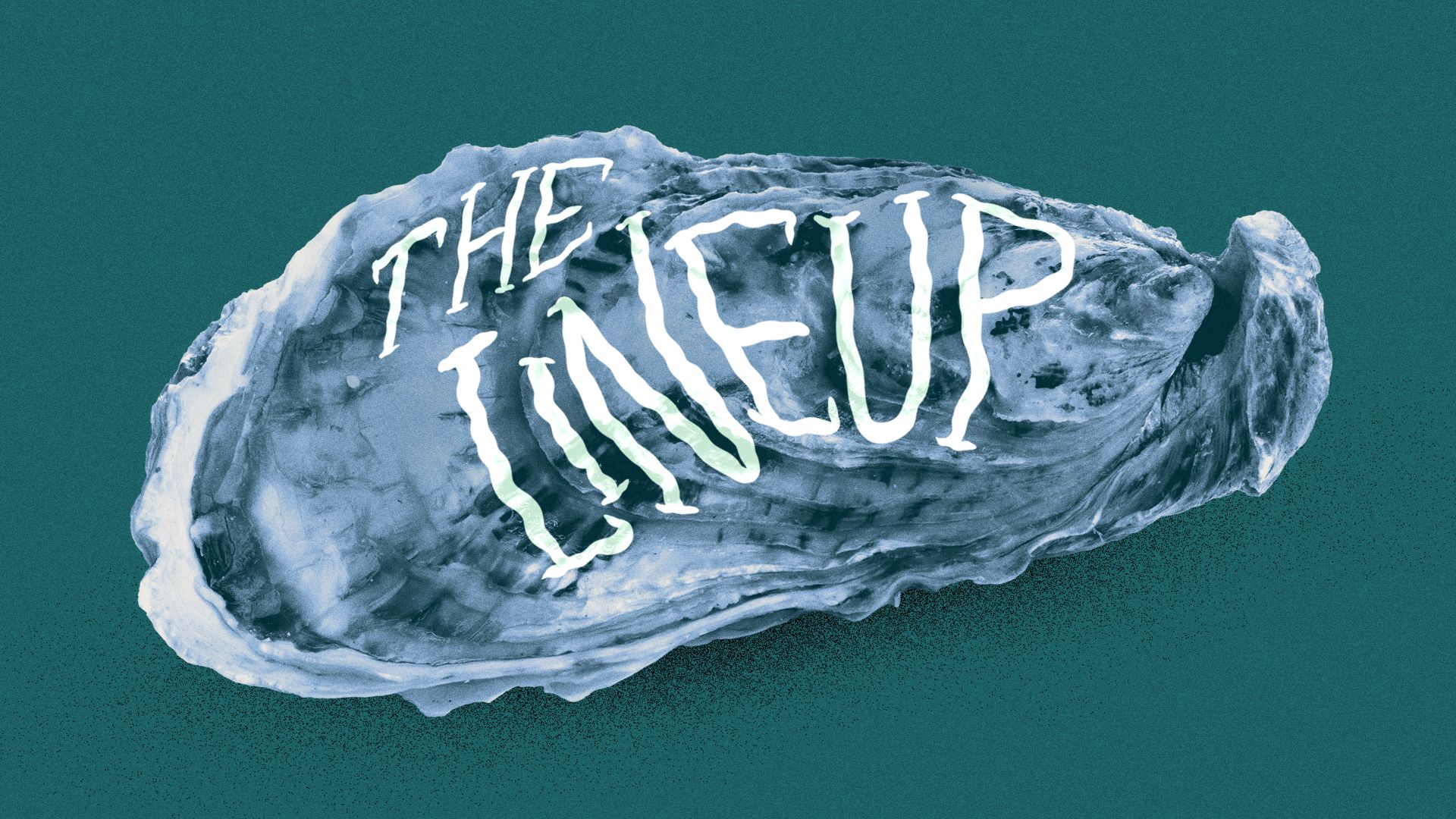 Illustration of "The Lineup" on an oyster shell.