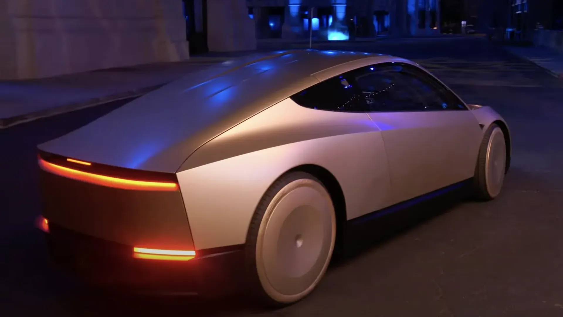 Tesla unveiled a robotaxi dubbed the Tesla Cybercab at an event in Hollywood. Screencap: Tesla via YouTube.