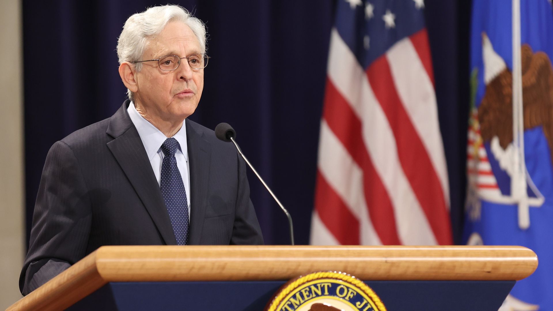 Attorney General Merrick Garland speaks during the Brown v. Board of Education 70th Anniversary Commemoration at the Robert F. Kennedy Main Justice Building on May 14, 2024 in Washington, DC. 