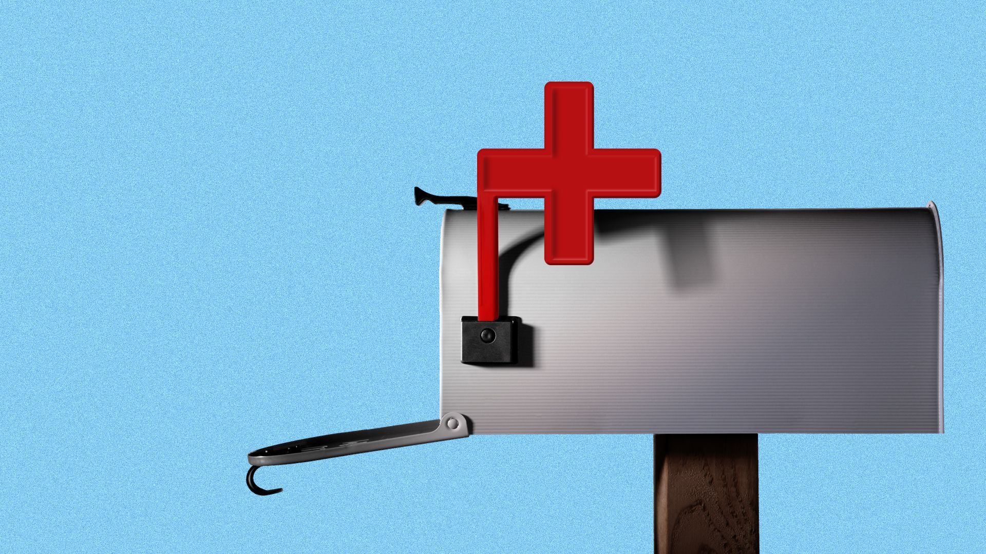 Illustration of open old fashioned mail box with the flag on the side being a red cross symbol