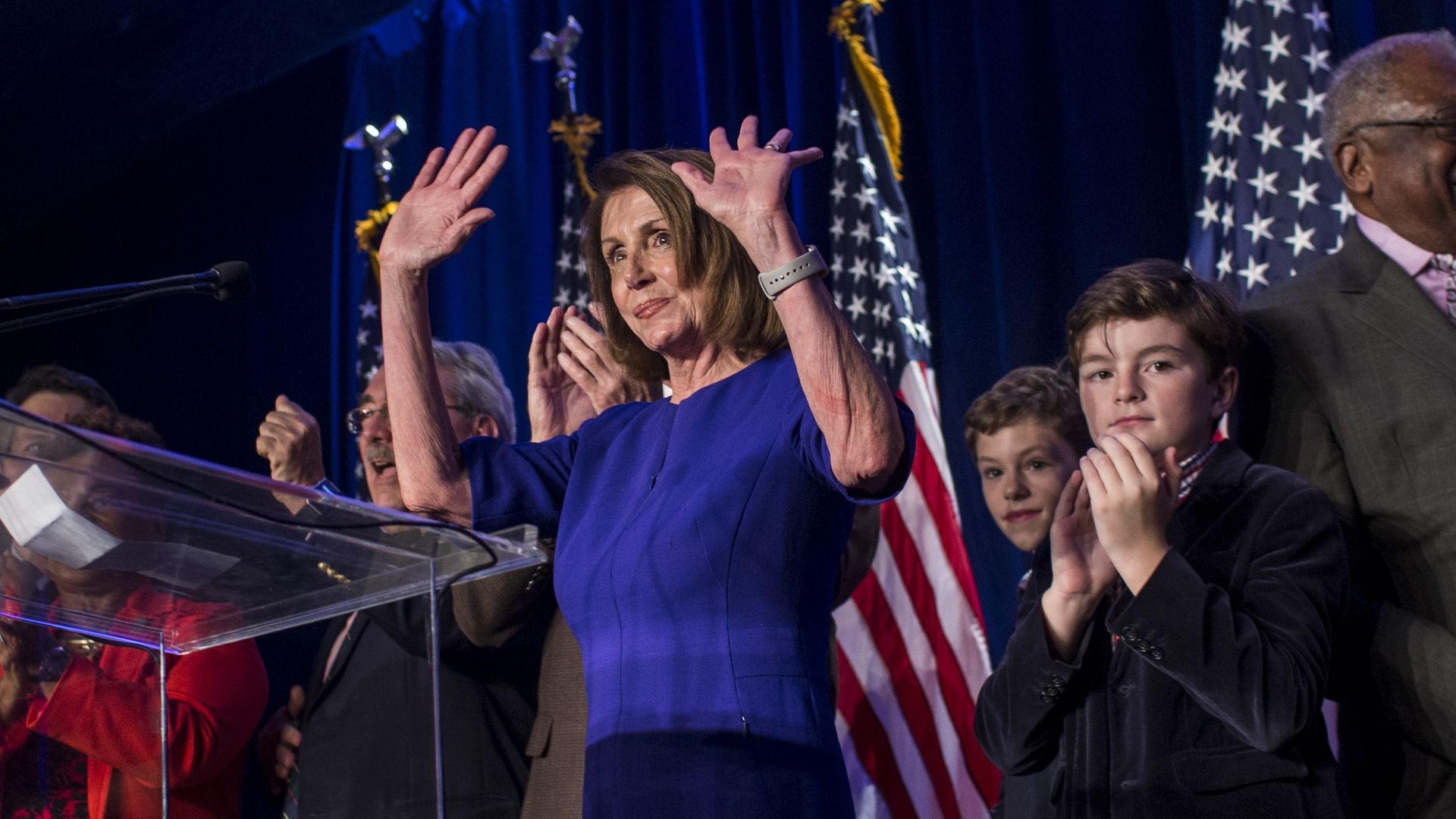 Nancy Pelosi after delivering remarks on election night