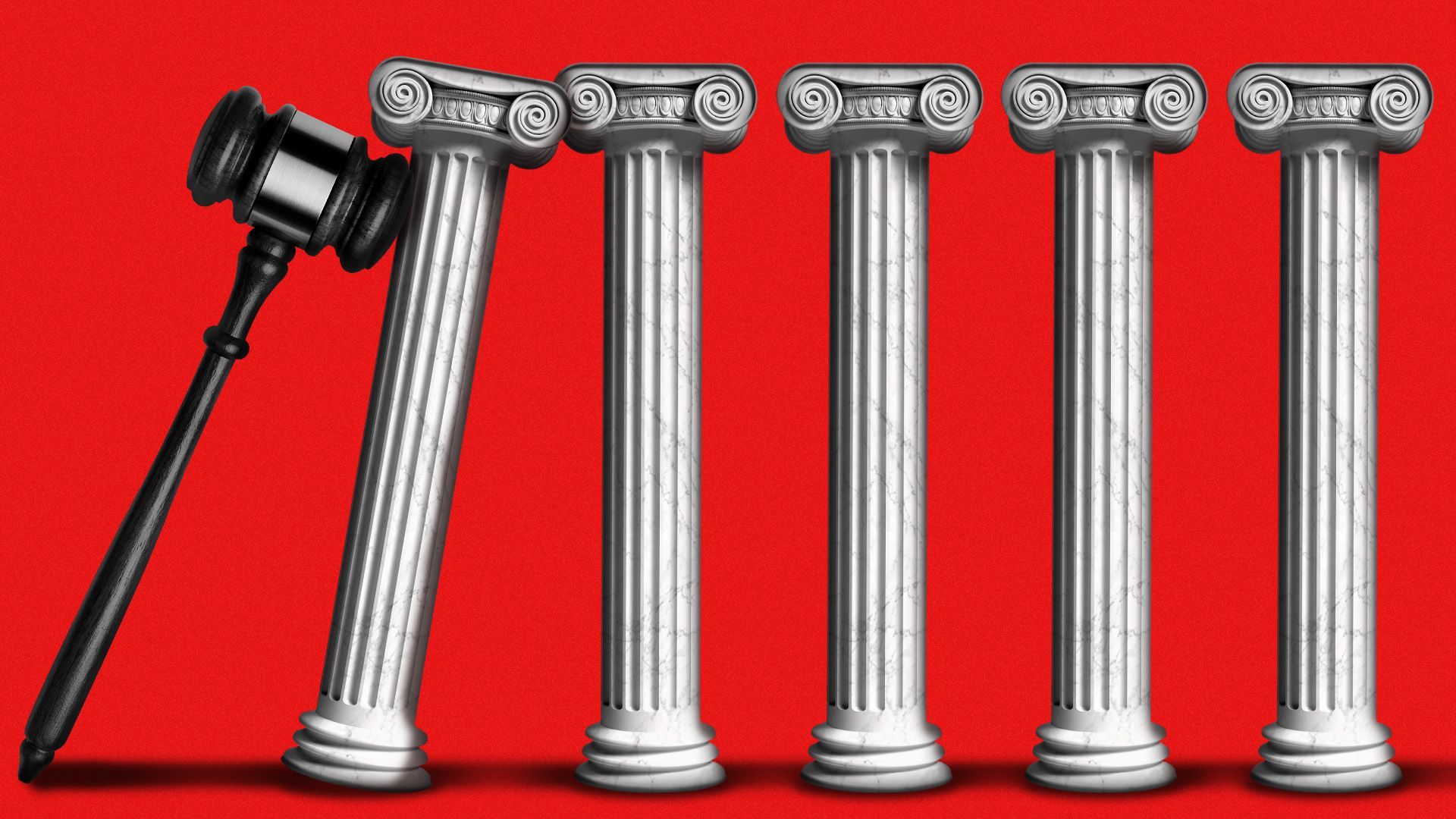 Illustration of a gavel knocking down a line of columns