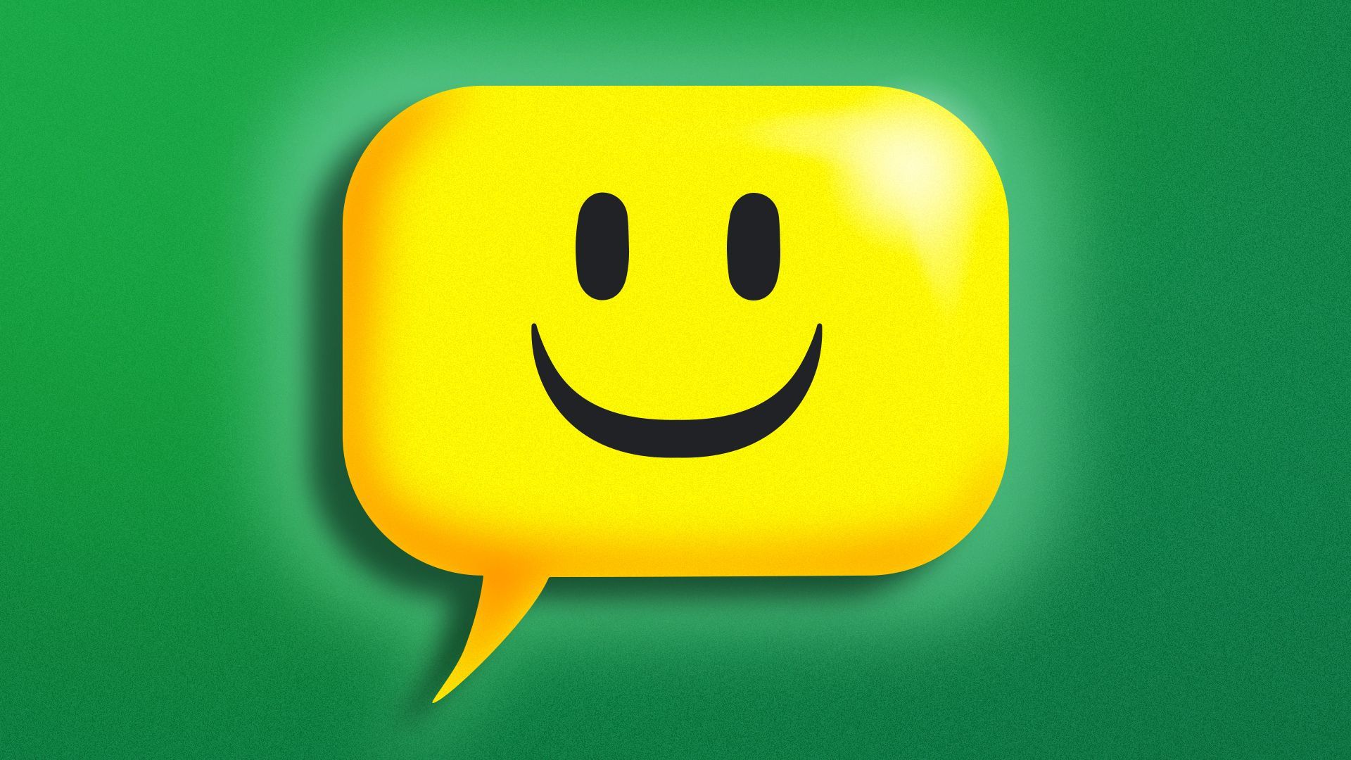 Illustration of a speech bubble colored yellow with a smiley face.
