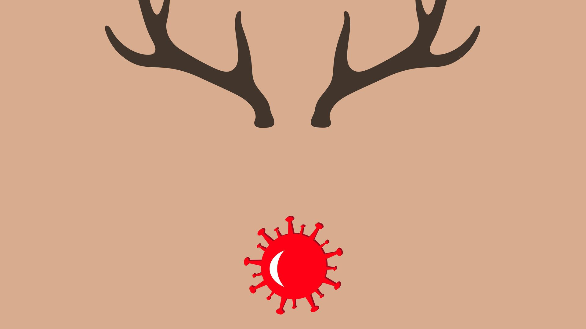 Illustration of simplified Rudolph the Red Nosed reindeer, with a COVID ball as the nose.