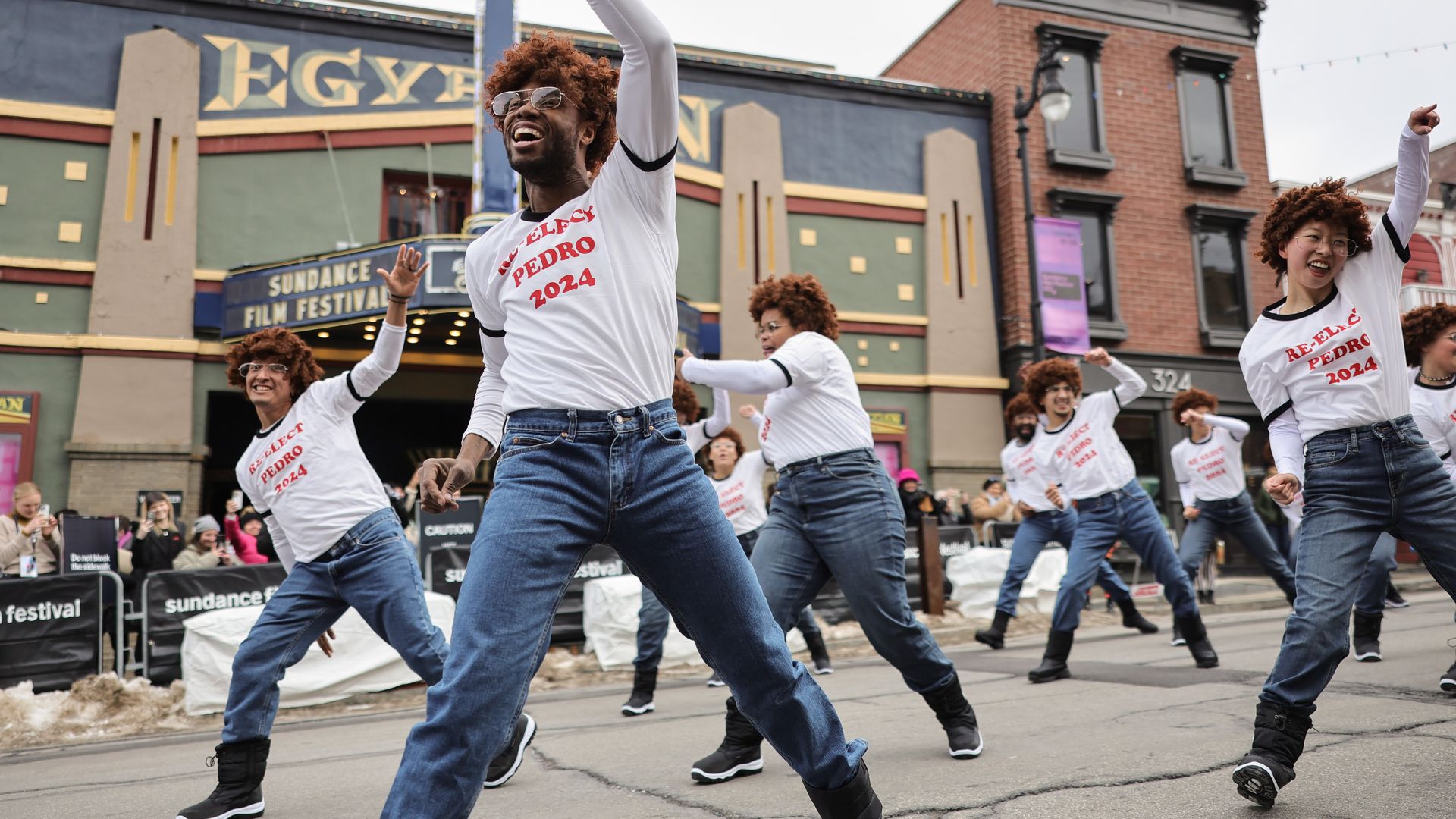 PARK CITY, UTAH - JANUARY 22: Flash Mob performs for the Napoleon Dynamite 20th Anniversary during the 2024 Sundance Film Festival on January 22, 2024 in Park City, Utah. (Photo by Neilson Barnard/Getty Images)
