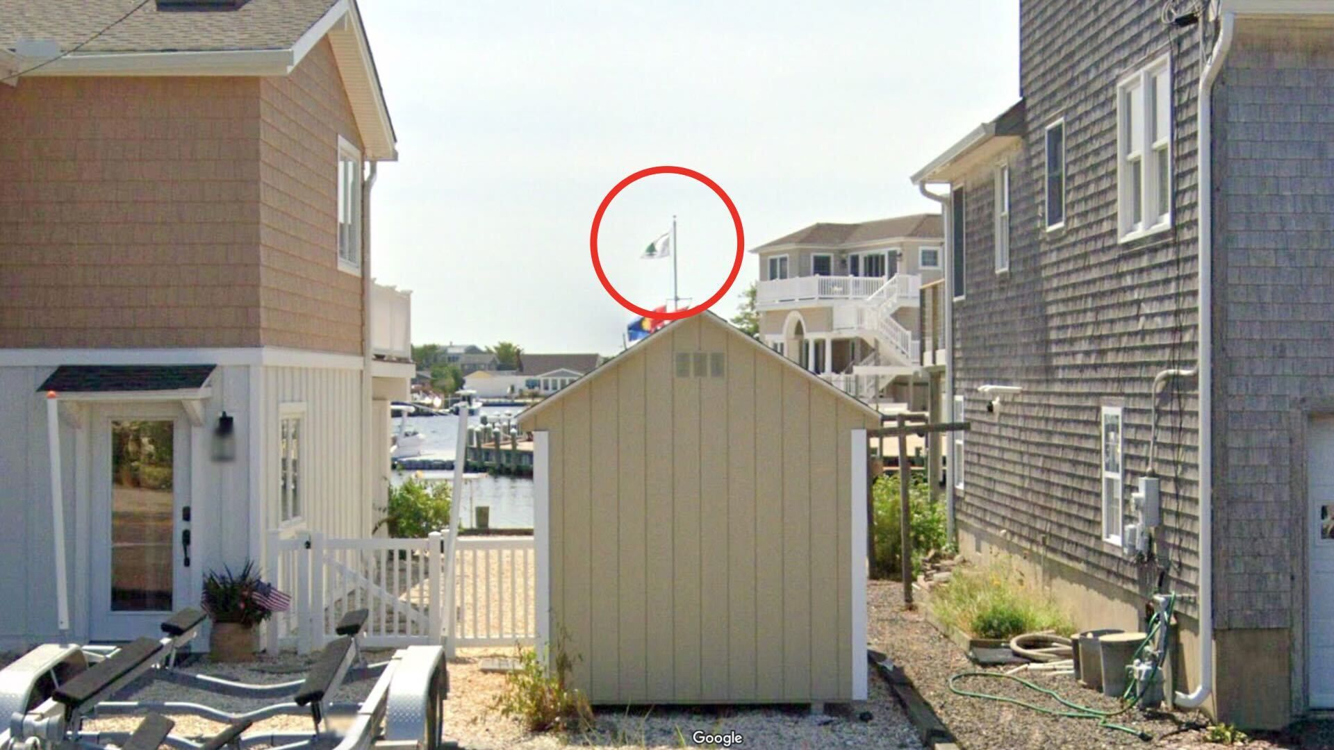Screenshot of an "Appeal to Heaven" flag displayed on Google Maps street view.